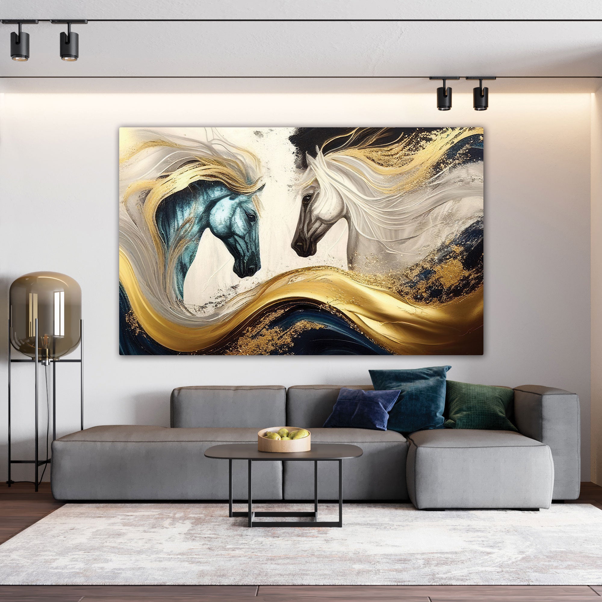 Modern horses Canvas painting with frame Big Size Wall Art for living room,Bedroom,Drawing room,Hotels-Wooden FramedDigital Painting