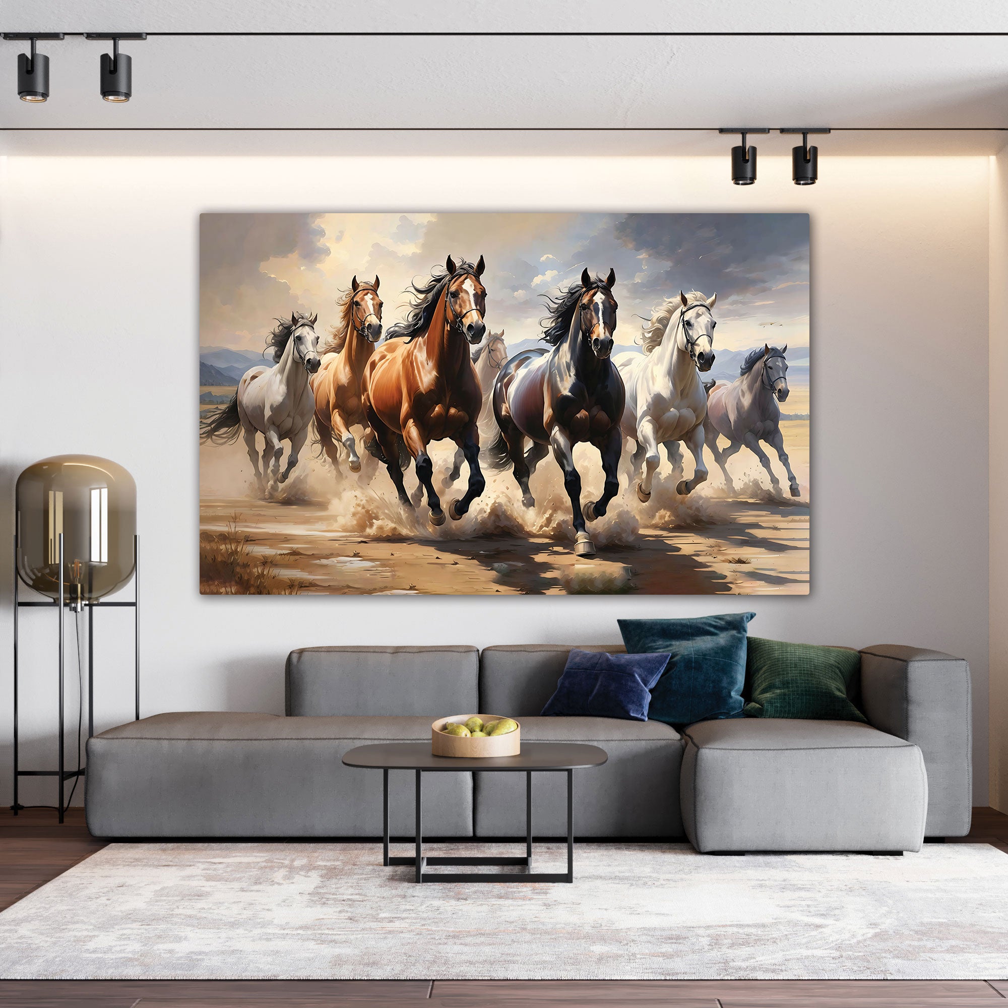 Vaastu running horses Canvas painting Big Size Wall Art for living room,Bedroom,Drawing room,Hotels