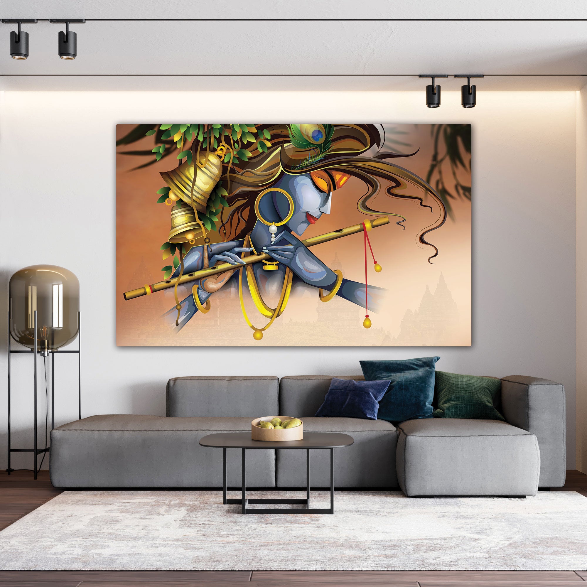 Lord krishna Canvas painting with frame Big Size Wall Art for living room,Bedroom,Drawing room,Hotels