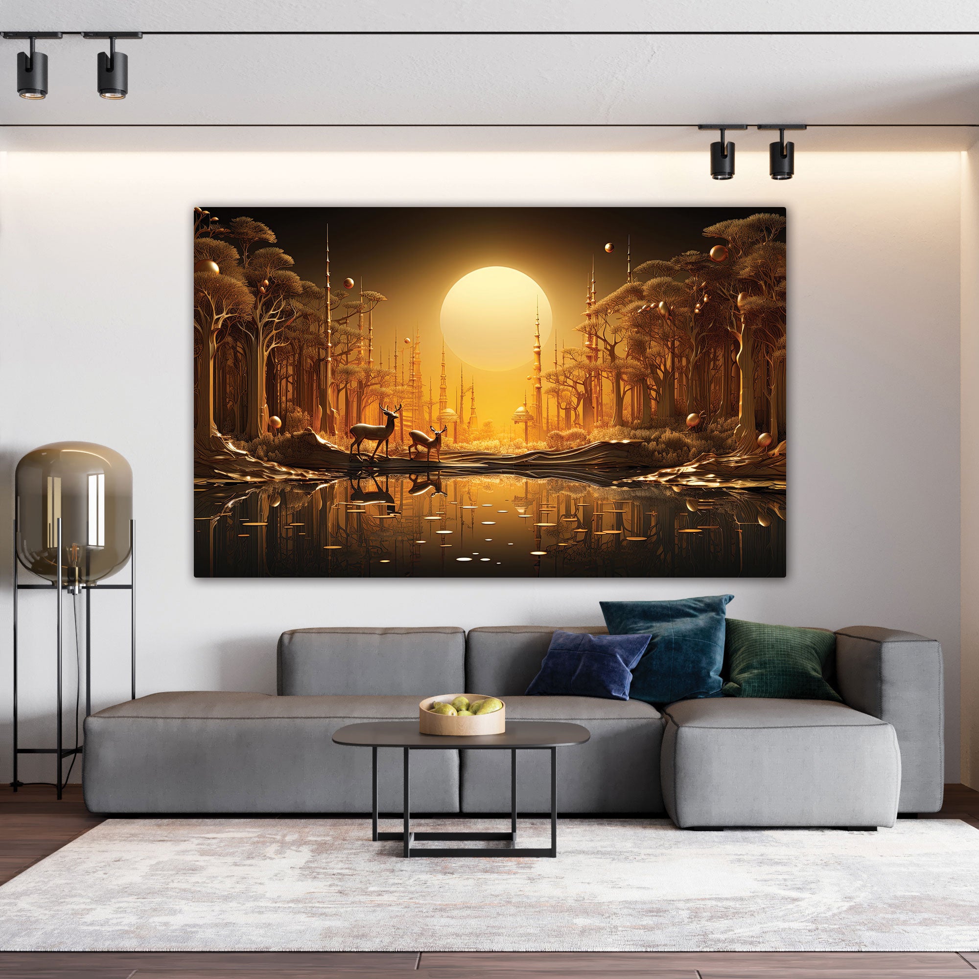 Golden deer Canvas painting with frame Big Size Wall Art for living room,Bedroom,Drawing room,Hotels