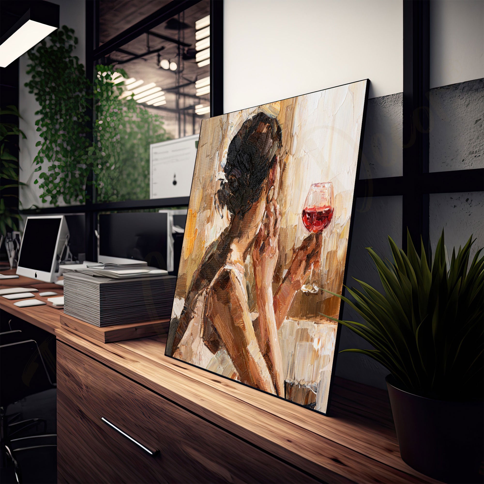 Woman wineAbstract painting with frame Big Size Wall Art for living room,Bedroom,Drawing room,Hotels