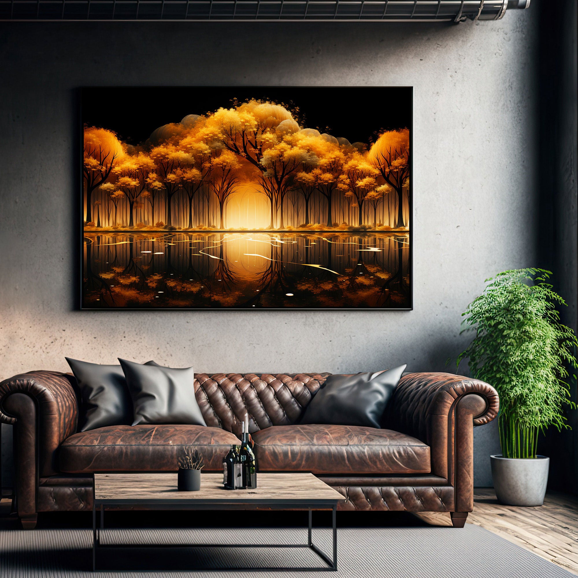 Golden trees Canvas painting with frame Big Size Wall Art for living room,Bedroom,Drawing room,Hotels