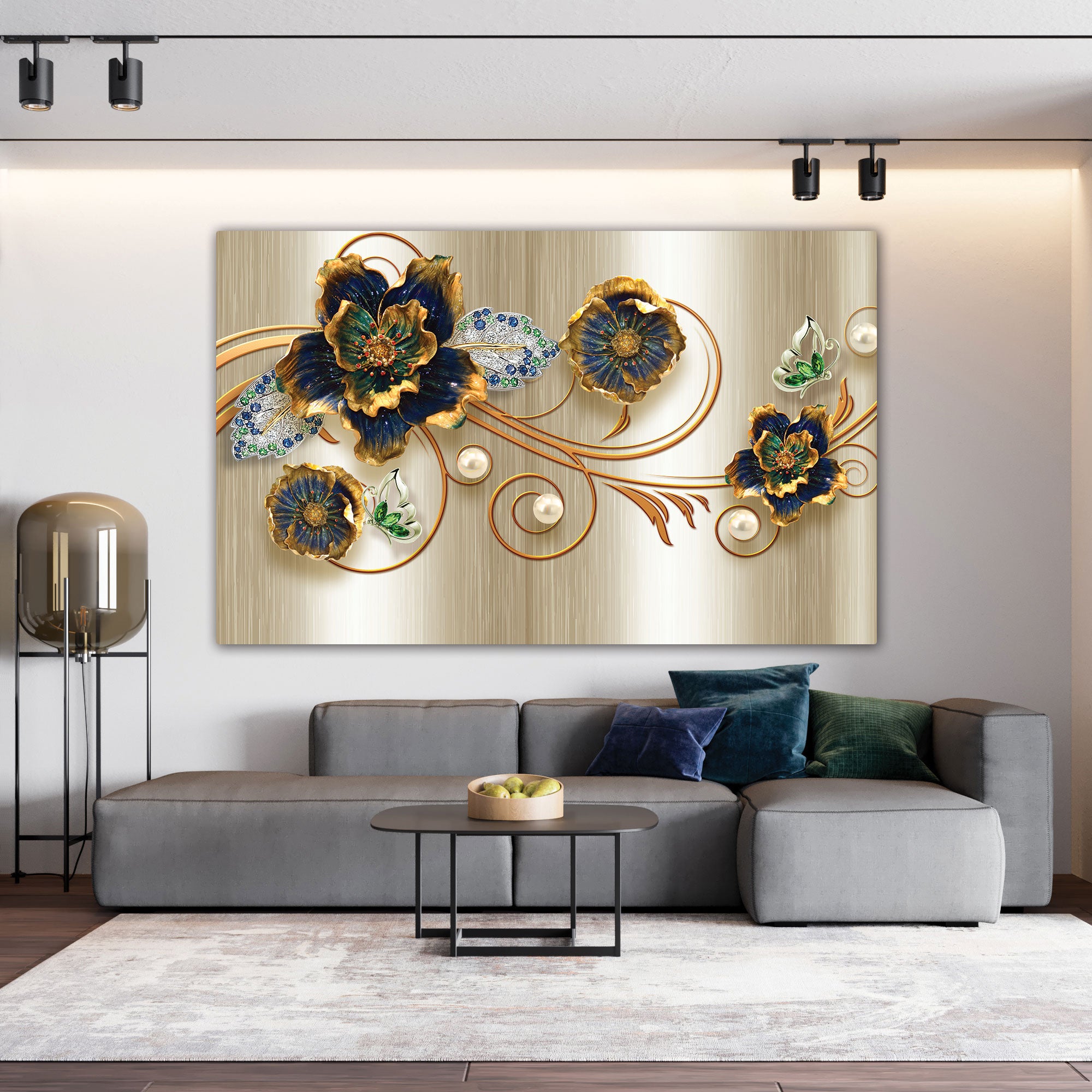Flower metal look Canvas painting with frame Big Size Wall Art for living room,Bedroom,Drawing room,Hotels