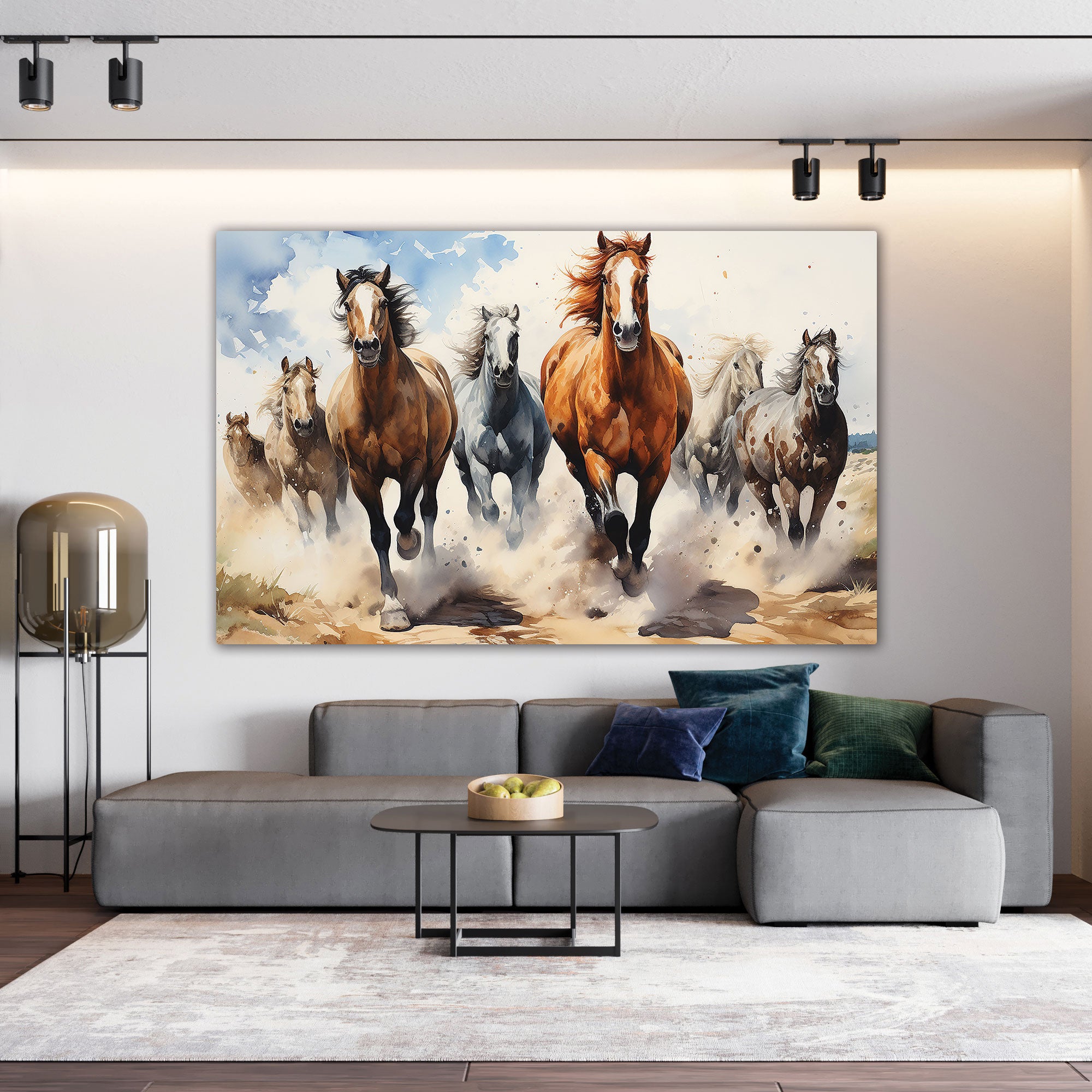 7 horses running vaastu Canvas painting Big Size Wall Art for living room,Bedroom,Drawing room,Hotels