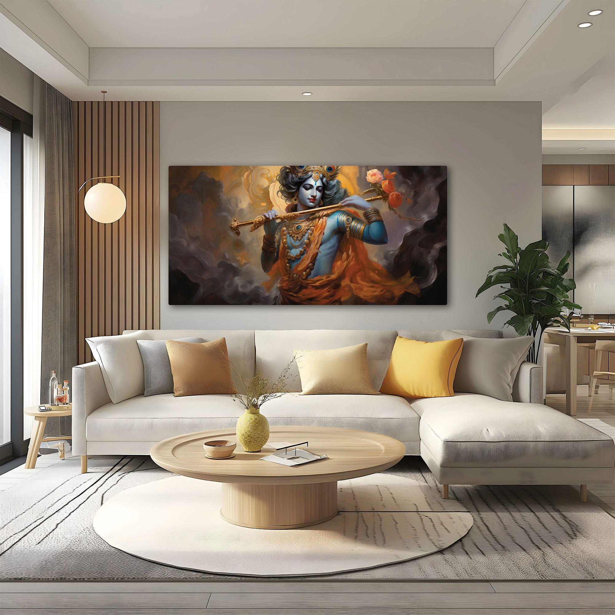 Beautiful krishna Canvas painting with frame Big Size Wall Art for living room,Bedroom,Drawing room,Hotels