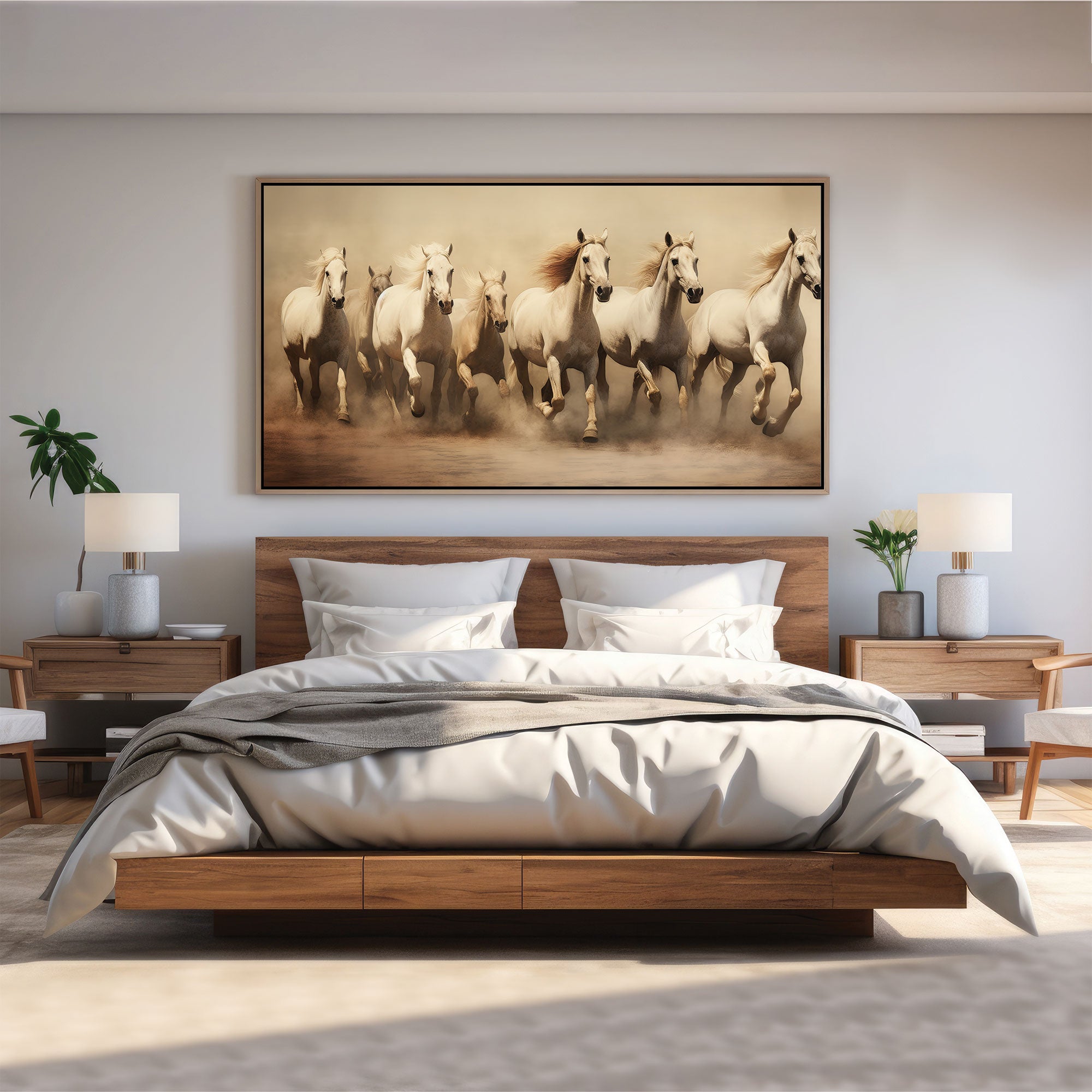 Running 7 horses vaastu Canvas painting Big Size Wall Art for living room,Bedroom,Drawing room,Hotels