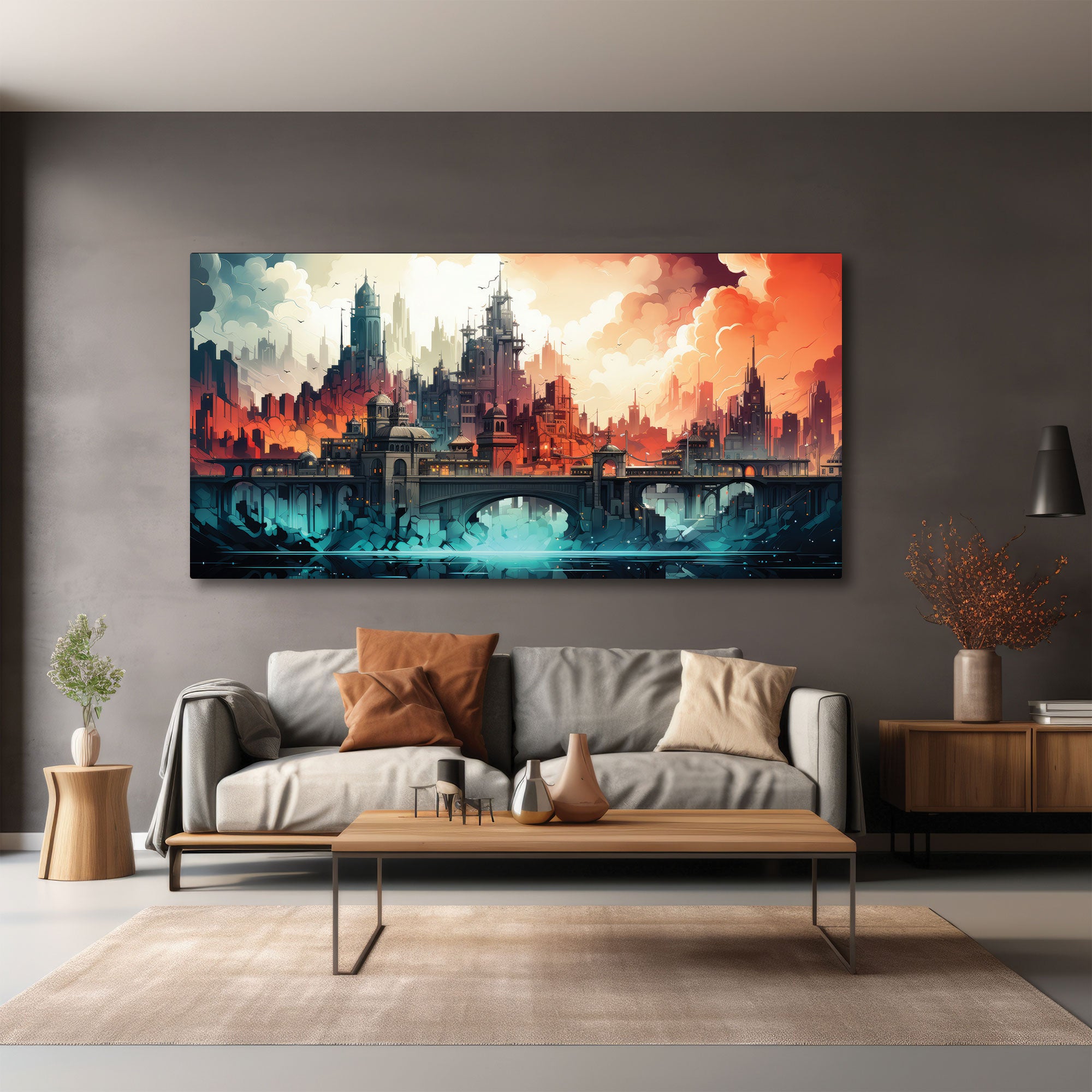 CityAbstract Canvas painting with frame Big Size Wall Art for living room,Bedroom,Drawing room,Hotels