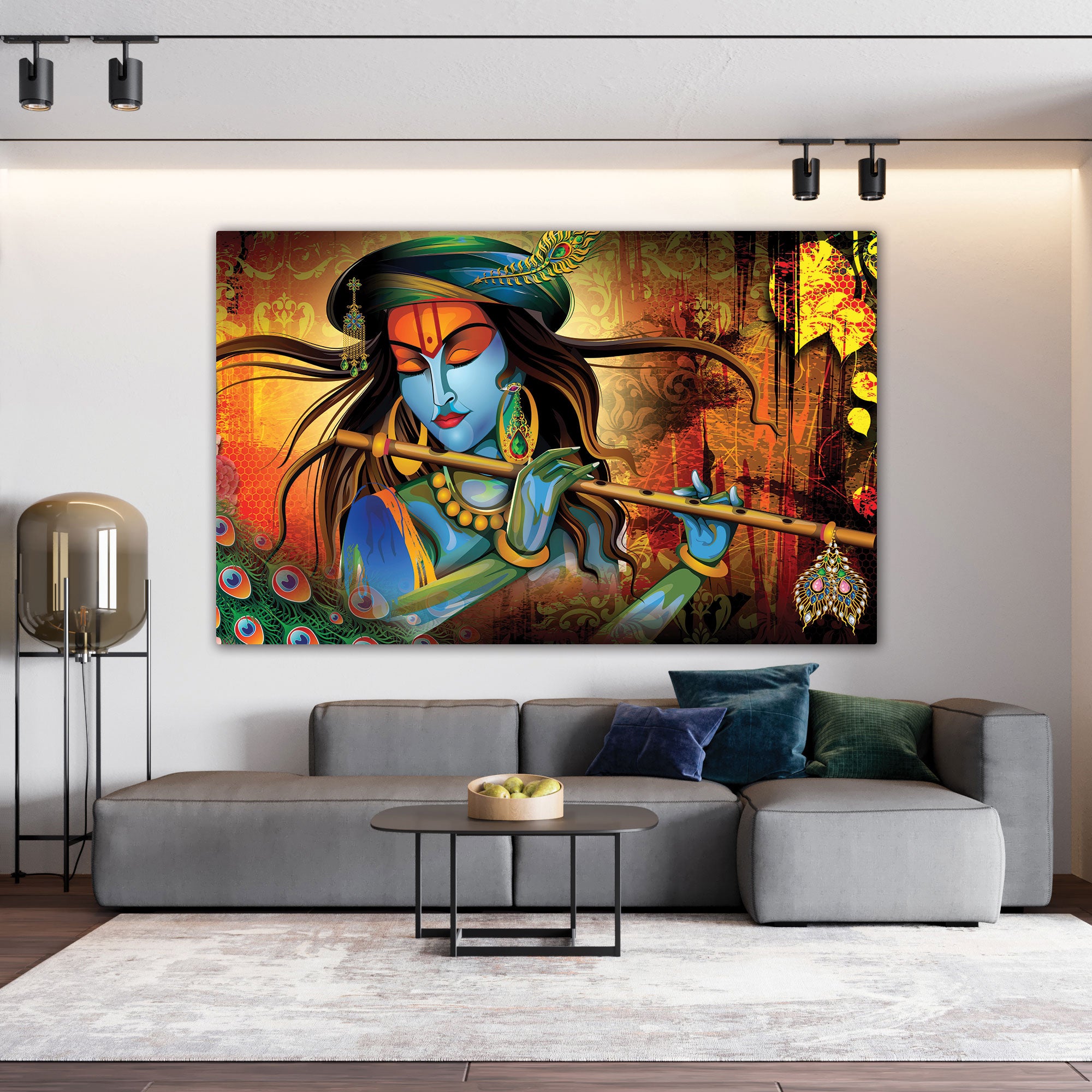 Krishna art Canvas painting with frame Big Size Wall Art for living room,Bedroom,Drawing room,Hotels