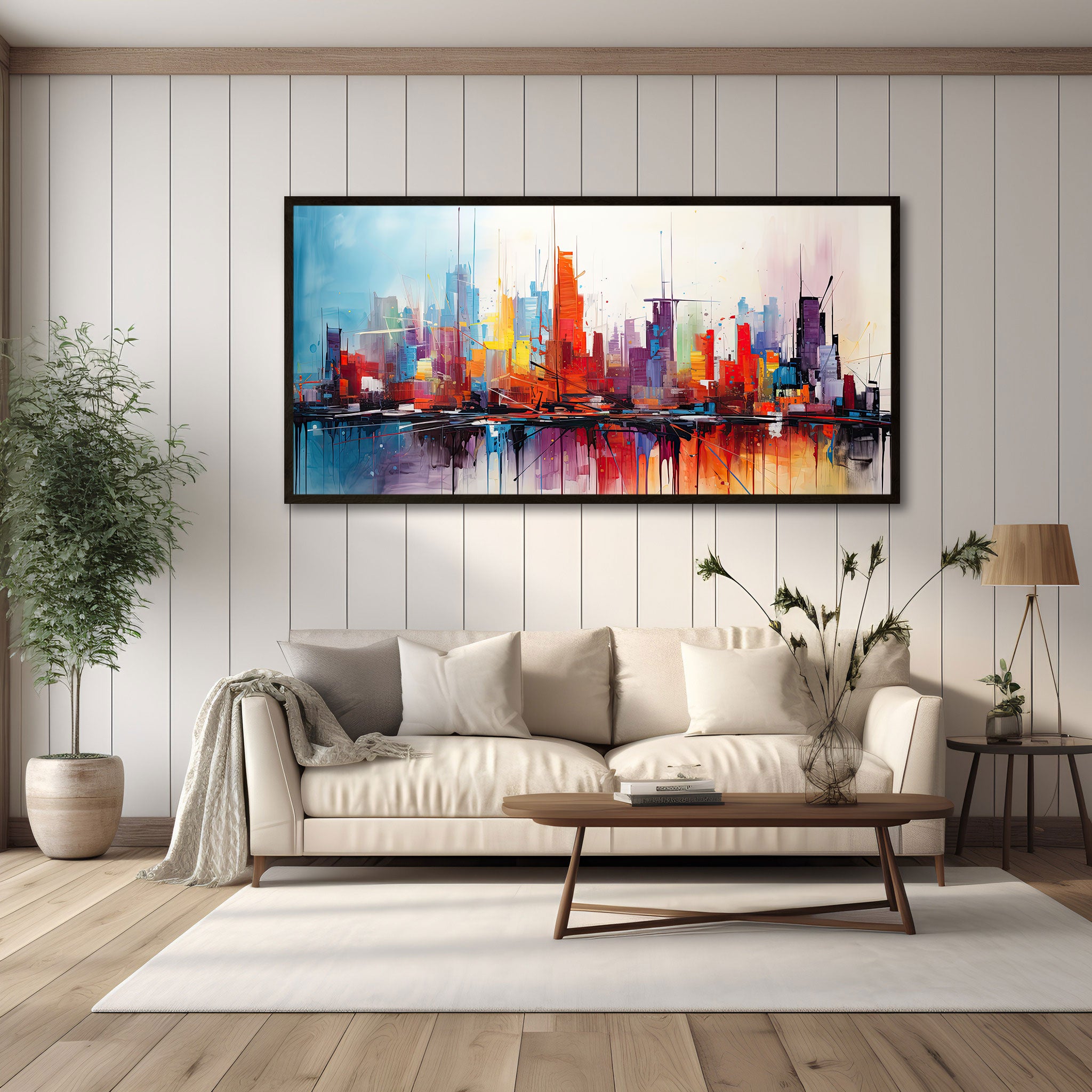 The Castle city Multi cloursAbstract Canvas painting with frame Big Size Wall Art for living room,Bedroom,Drawing room,Hotels
