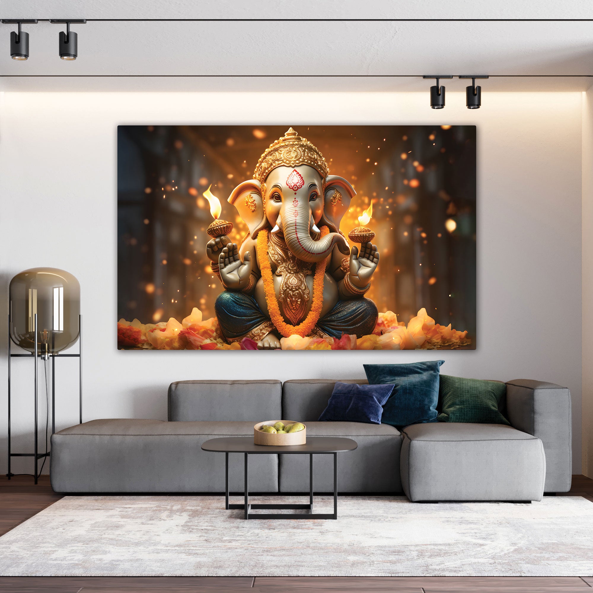 Lord ganesha Canvas painting with frame Big Size Wall Art for living room,Bedroom,Drawing room,Hotels