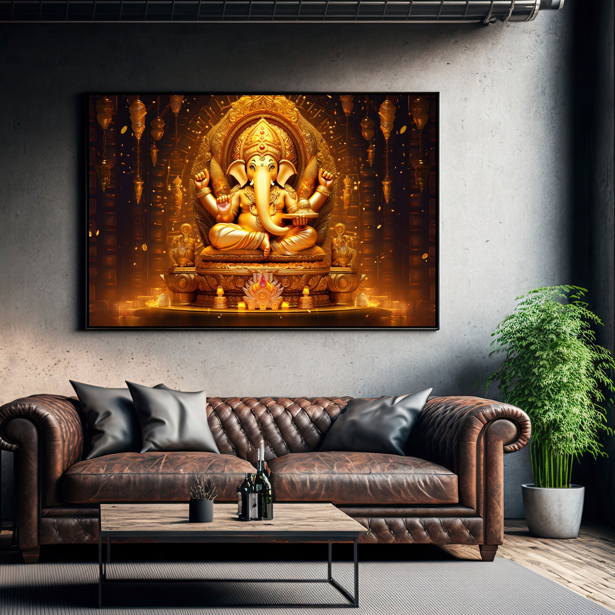 Ganesha Canvas painting with frame Big Size Wall Art for living room,Bedroom,Drawing room,Hotels