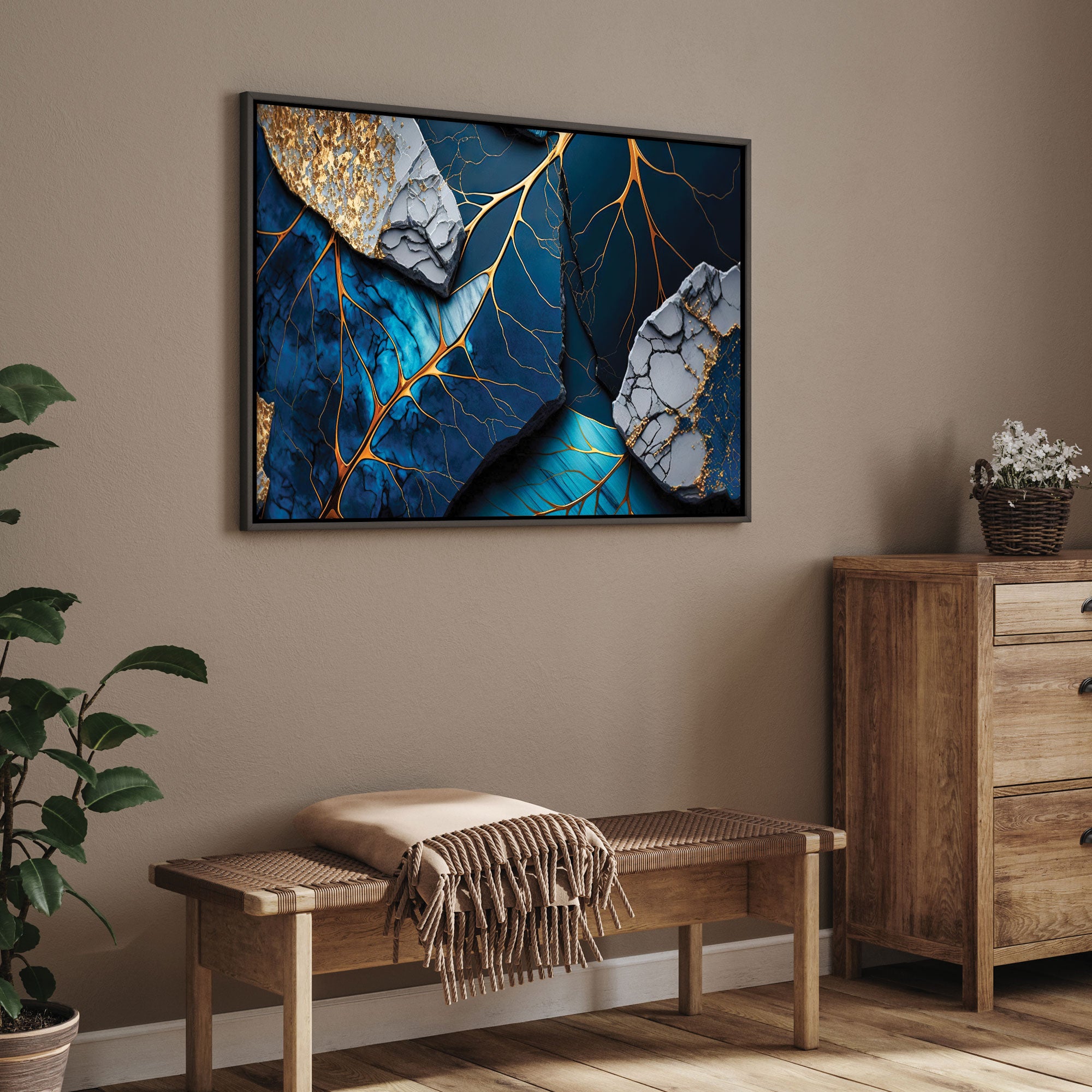 Marbal finish leafs Canvas painting with frame Big Size Wall Art for living room,Bedroom,Drawing room,Hotels
