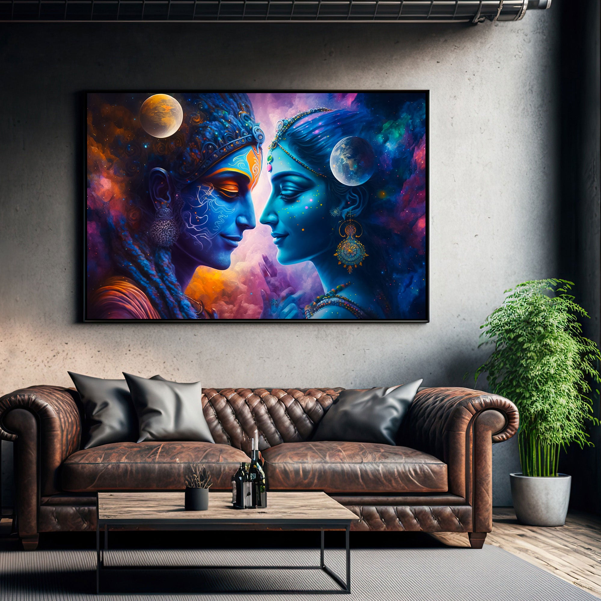 Beautiful radha krishna Canvas painting with frame Big Size Wall Art for living room,Bedroom,Drawing room,Hotels