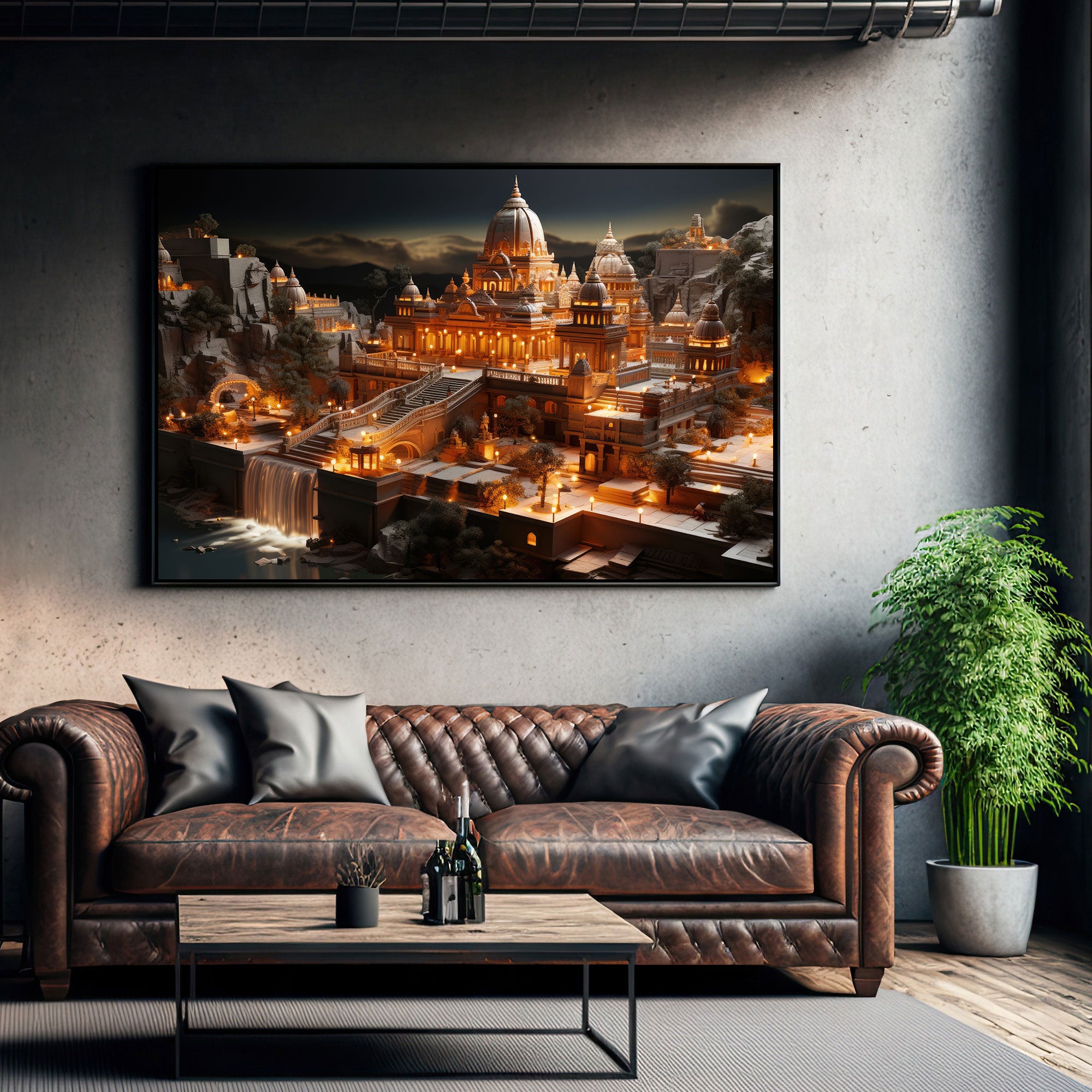 Ayodhya Canvas painting with frame Big Size Wall Art for living room,Bedroom,Drawing room,Hotels