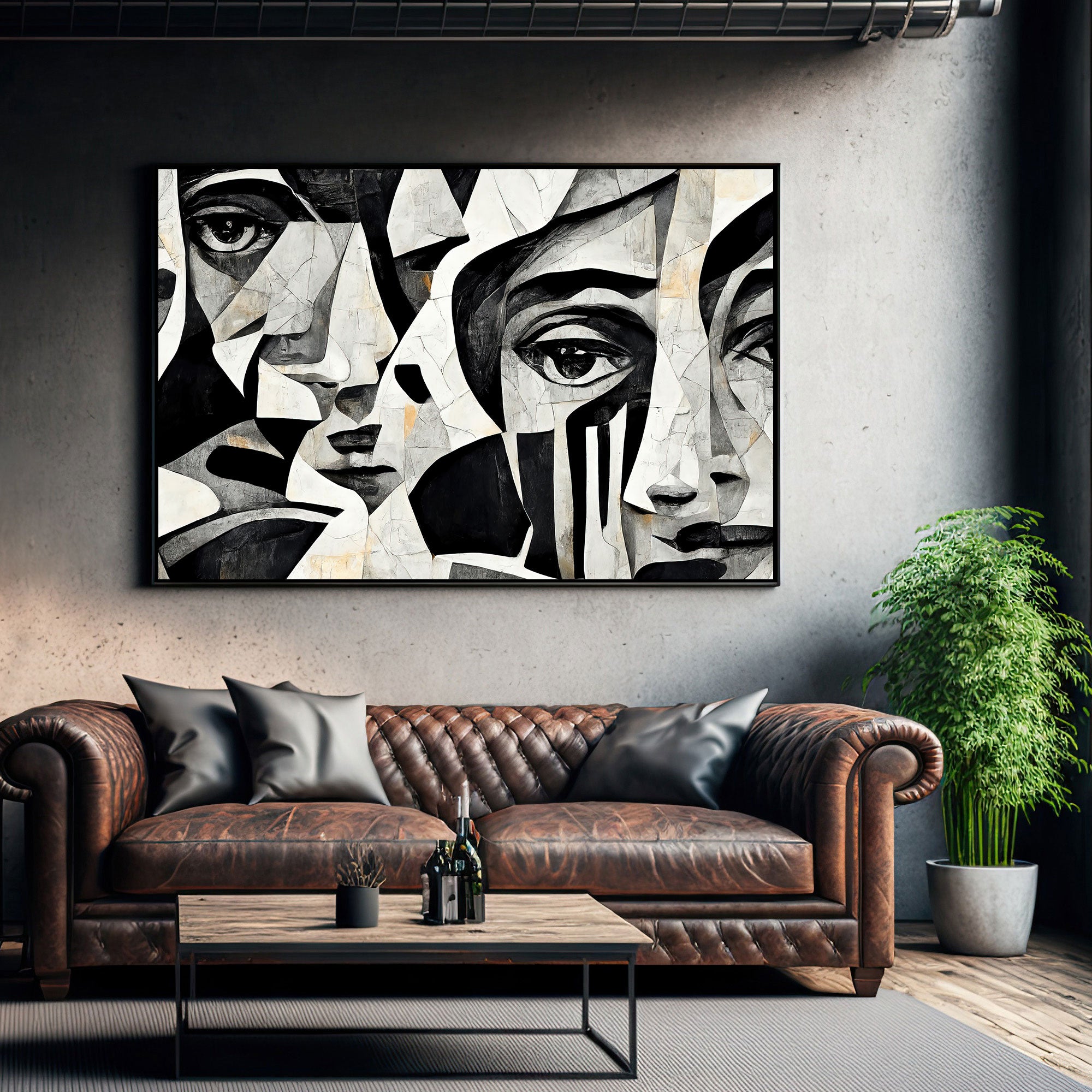 Black & white art faces Canvas painting with frame Big Size Wall Art for living room,Bedroom,Drawing room,Hotels
