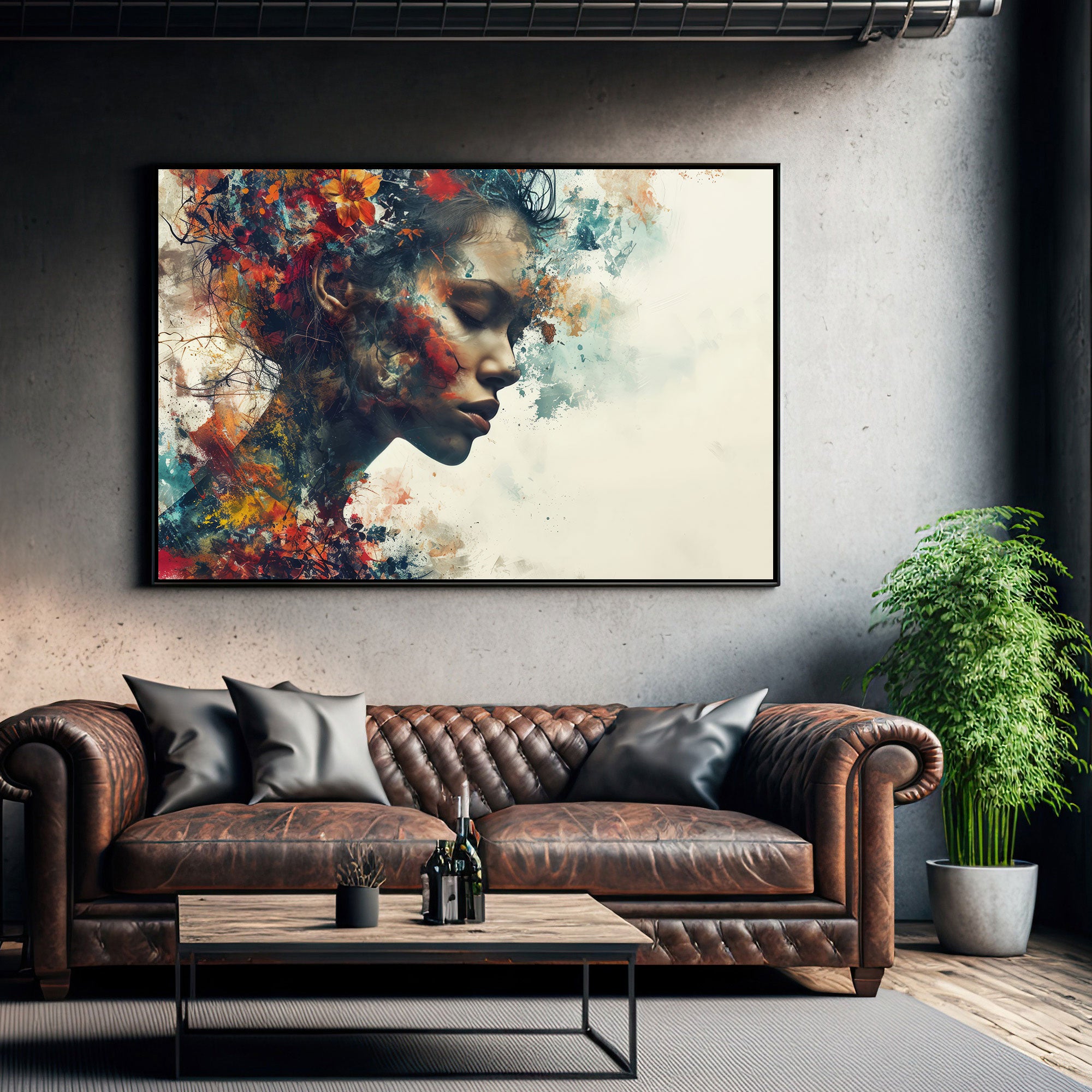 Women Face Abstract Canvas painting with frame Big Size Wall Art for living room,Bedroom,Drawing room,Hotels