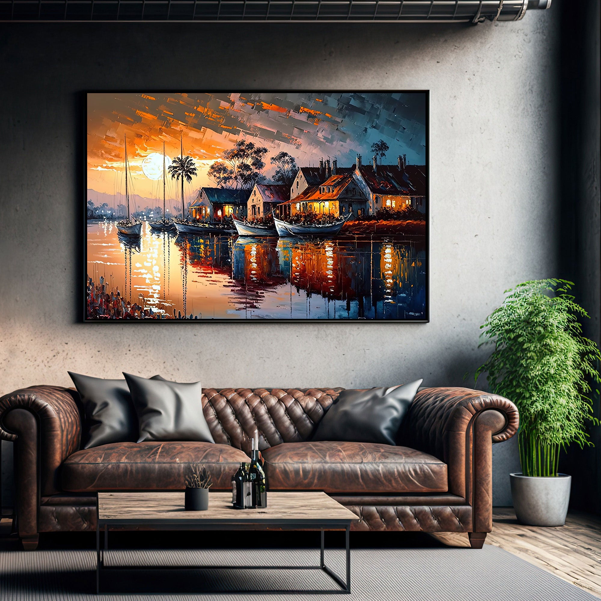 Cityscape Canvas painting with frame Big Size Wall Art for living room,Bedroom,Drawing room,Hotels