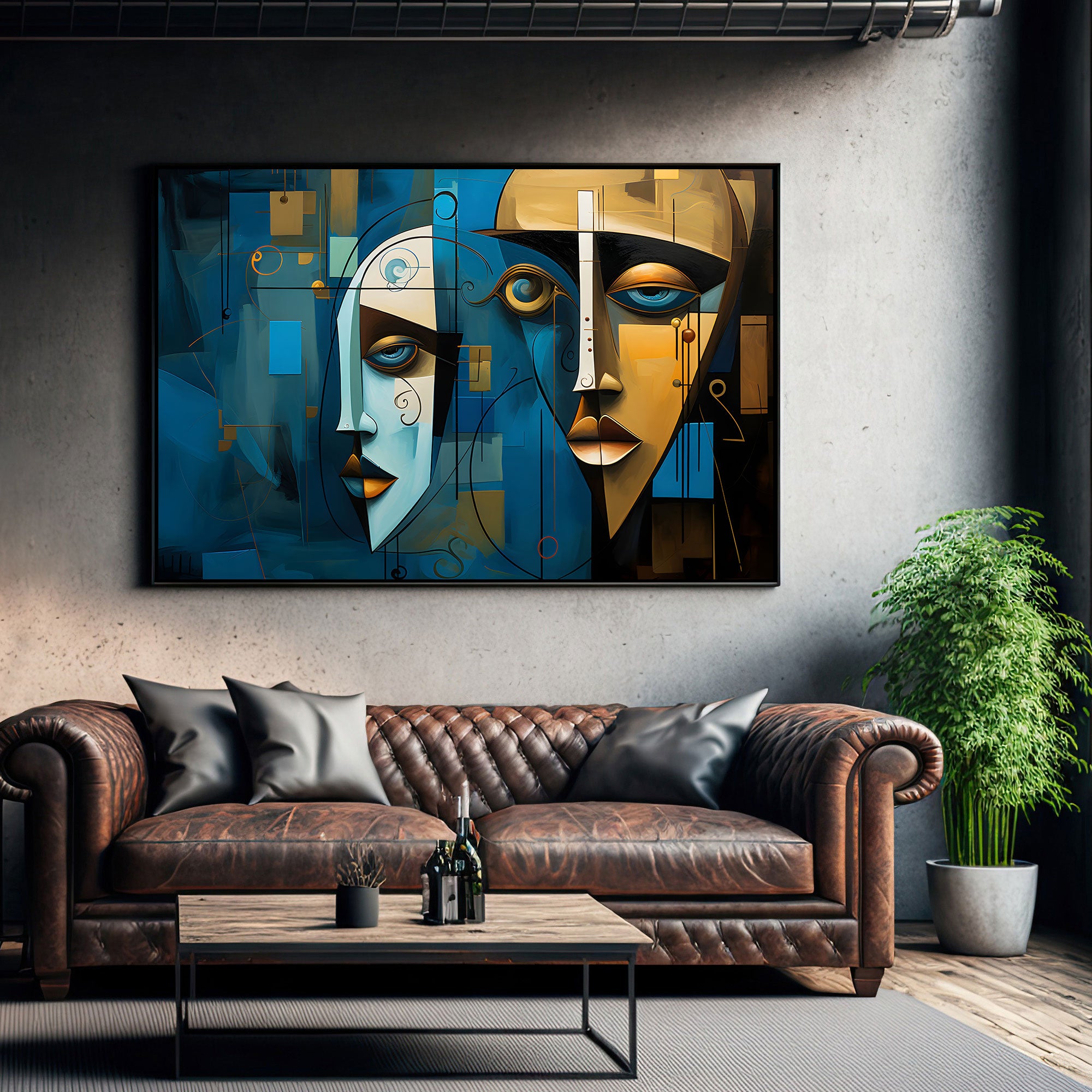 Modern Face Abstract Canvas painting with frame Big Size Wall Art for living room,Bedroom,Drawing room,Hotels