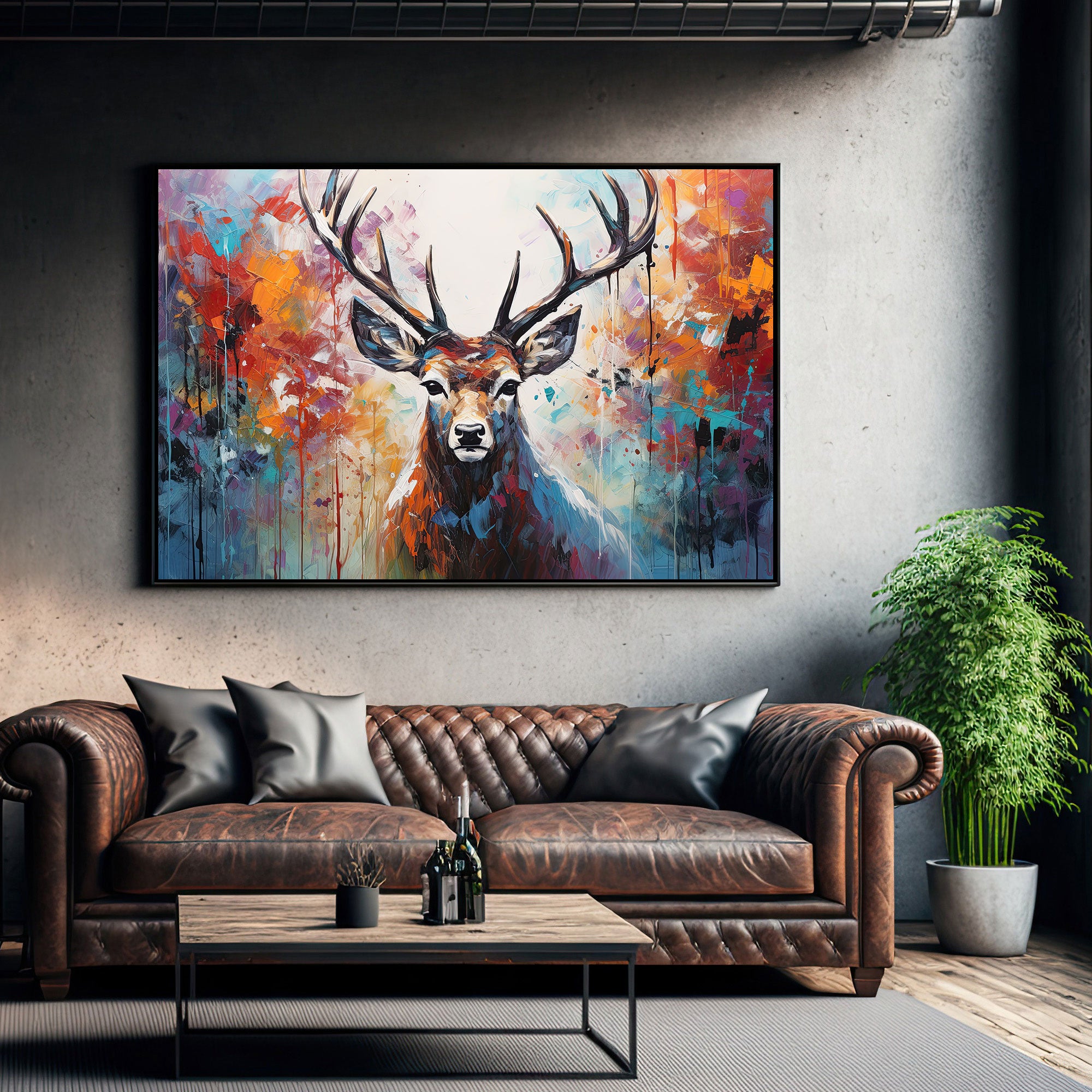 Deer Abstract Canvas painting with frame Big Size Wall Art for living room,Bedroom,Drawing room,Hotels