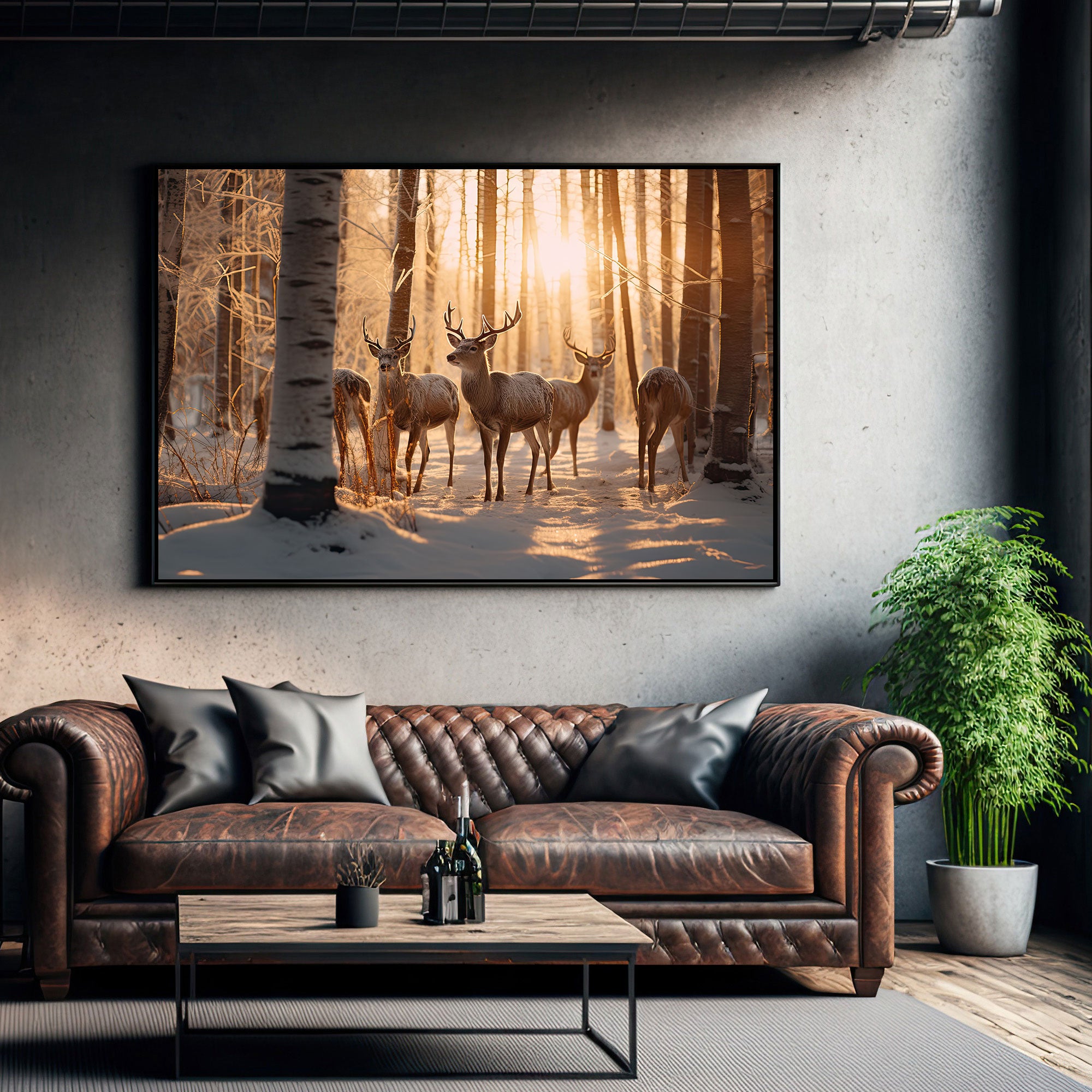 Canvas painting forest deer with frame Big Size Wall Art for living room,Bedroom,Drawing room,Hotels