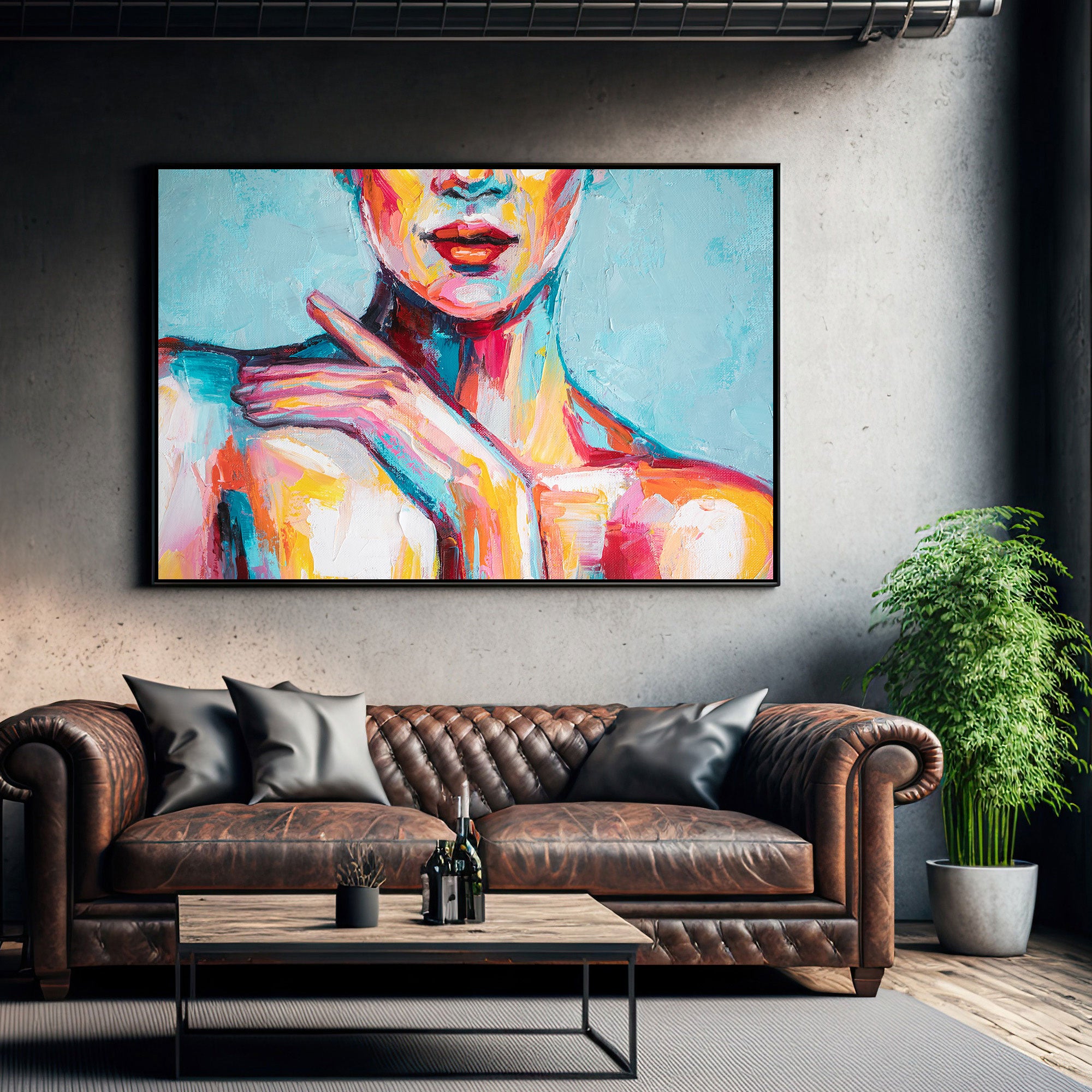 Women faceAbstract Canvas painting with frame Big Size Wall Art for living room,Bedroom,Drawing room,Hotels