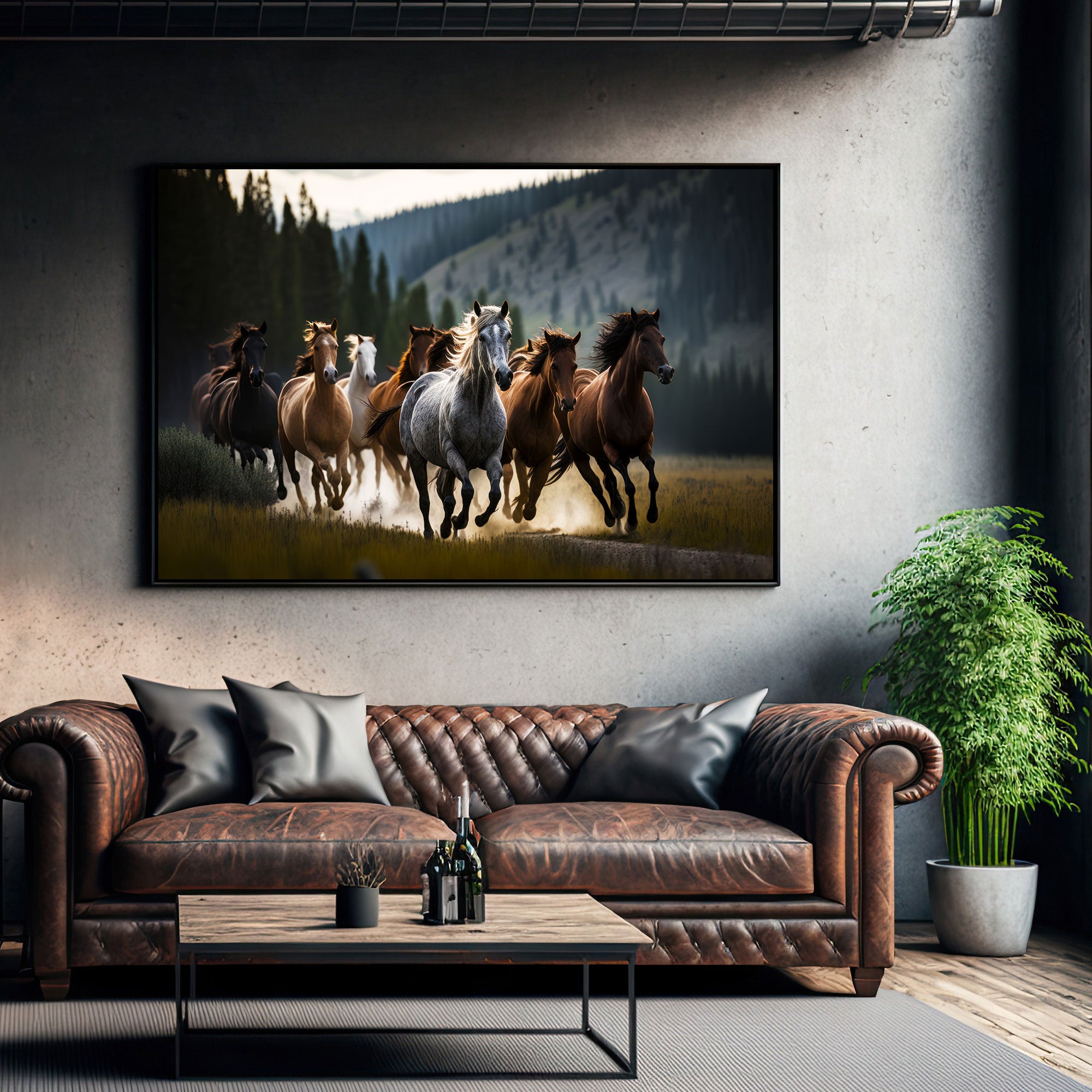 Vaastu running horses Canvas painting Big Size Wall Art for living room,Bedroom,Drawing room,Hotels