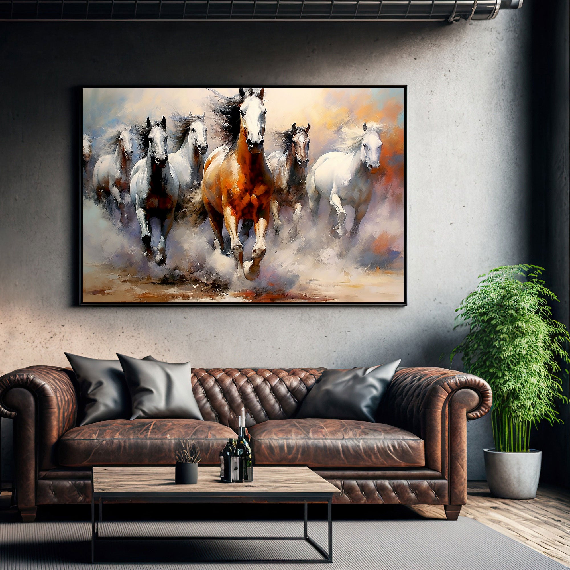 7 running horses vaastu Canvas painting Big Size Wall Art for living room,Bedroom,Drawing room,Hotels