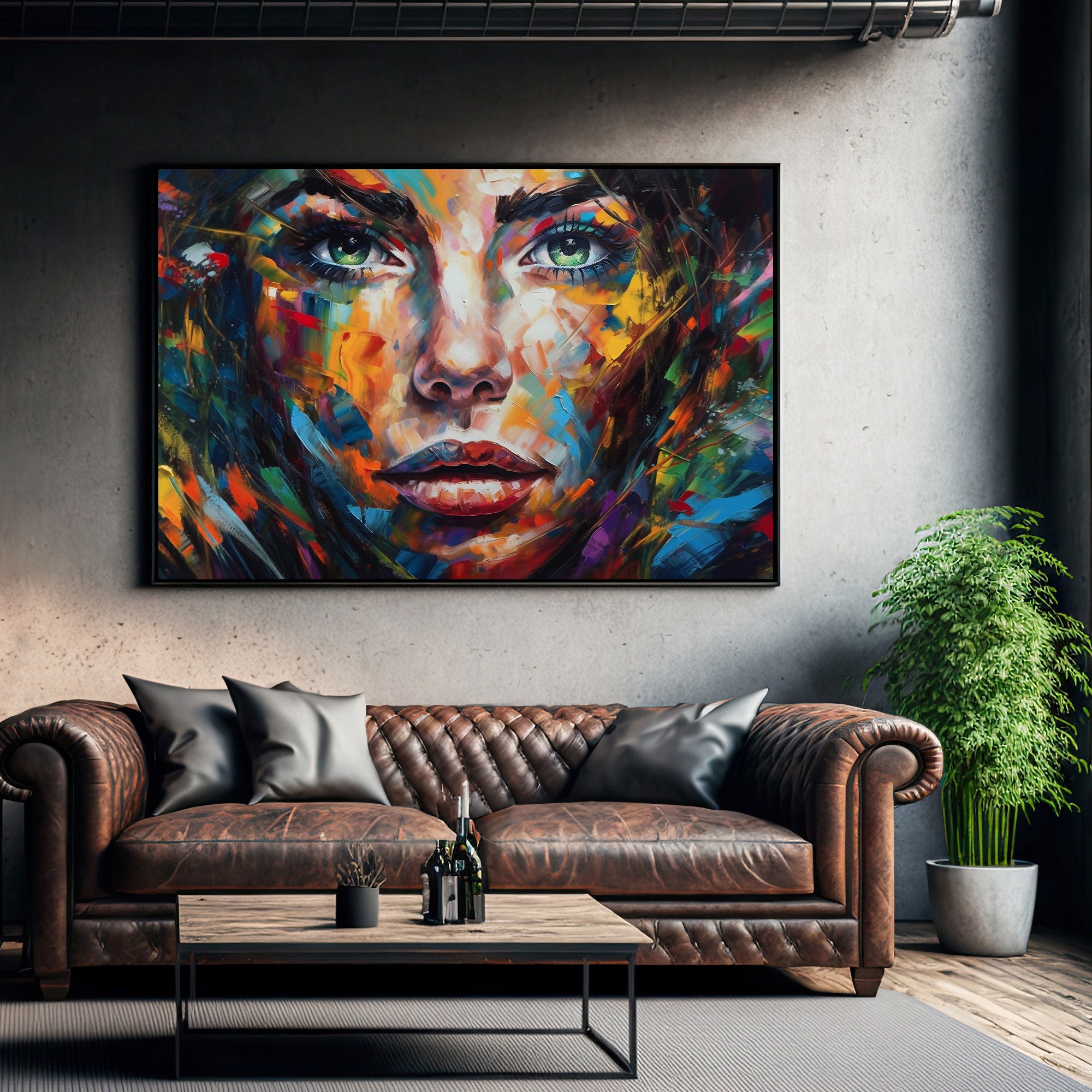 Woman Multicolour facce Canvas painting with frame Big Size Wall Art for living room,Bedroom,Drawing room,Hotels