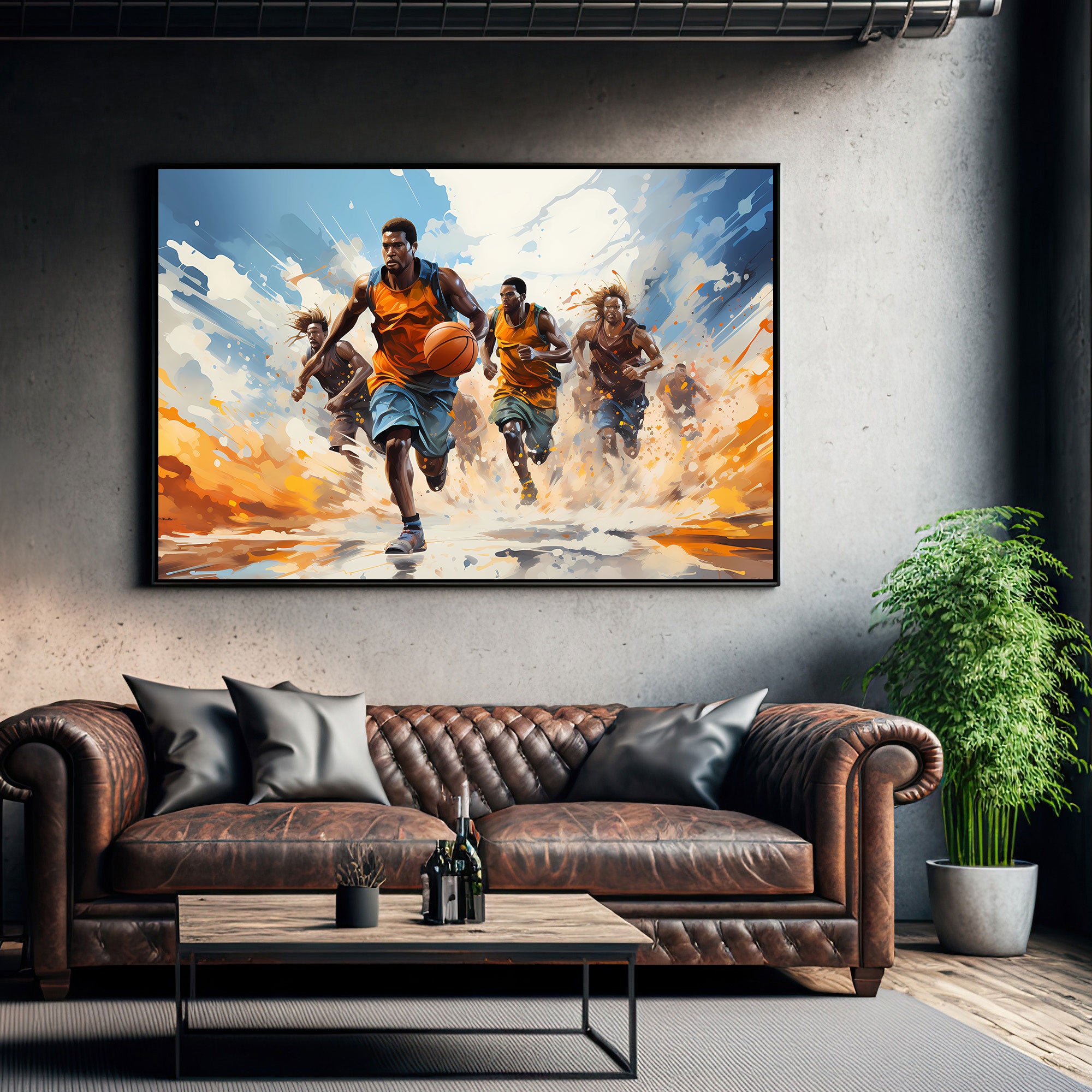 Basketball Canvas painting with frame Big Size Wall Art for living room,Bedroom,Drawing room,Hotels