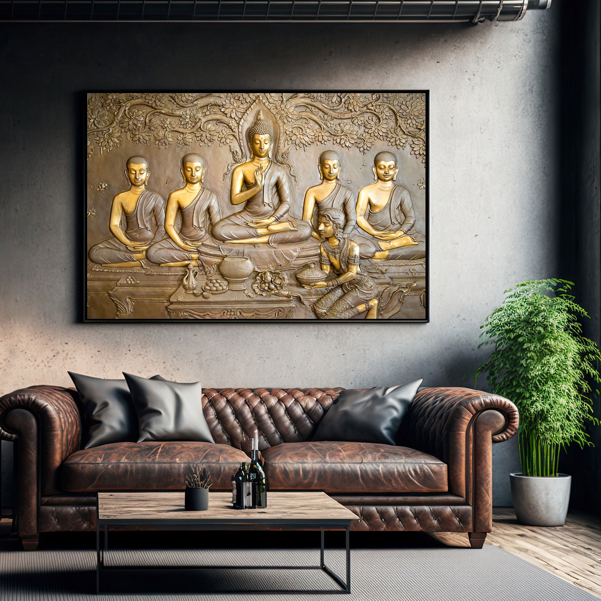 Lord budha Canvas painting with frame Big Size Wall Art for living room,Bedroom,Drawing roomHotels