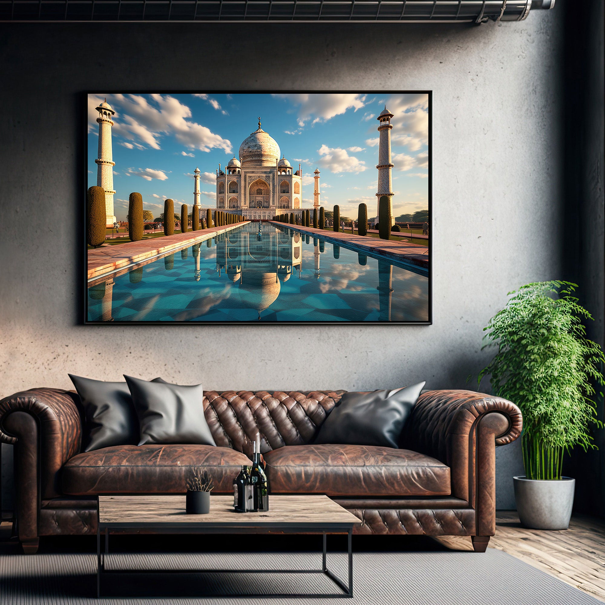 Taj mahal Canvas painting with frame Big Size Wall Art for living room,Bedroom,Drawing room,Hotels