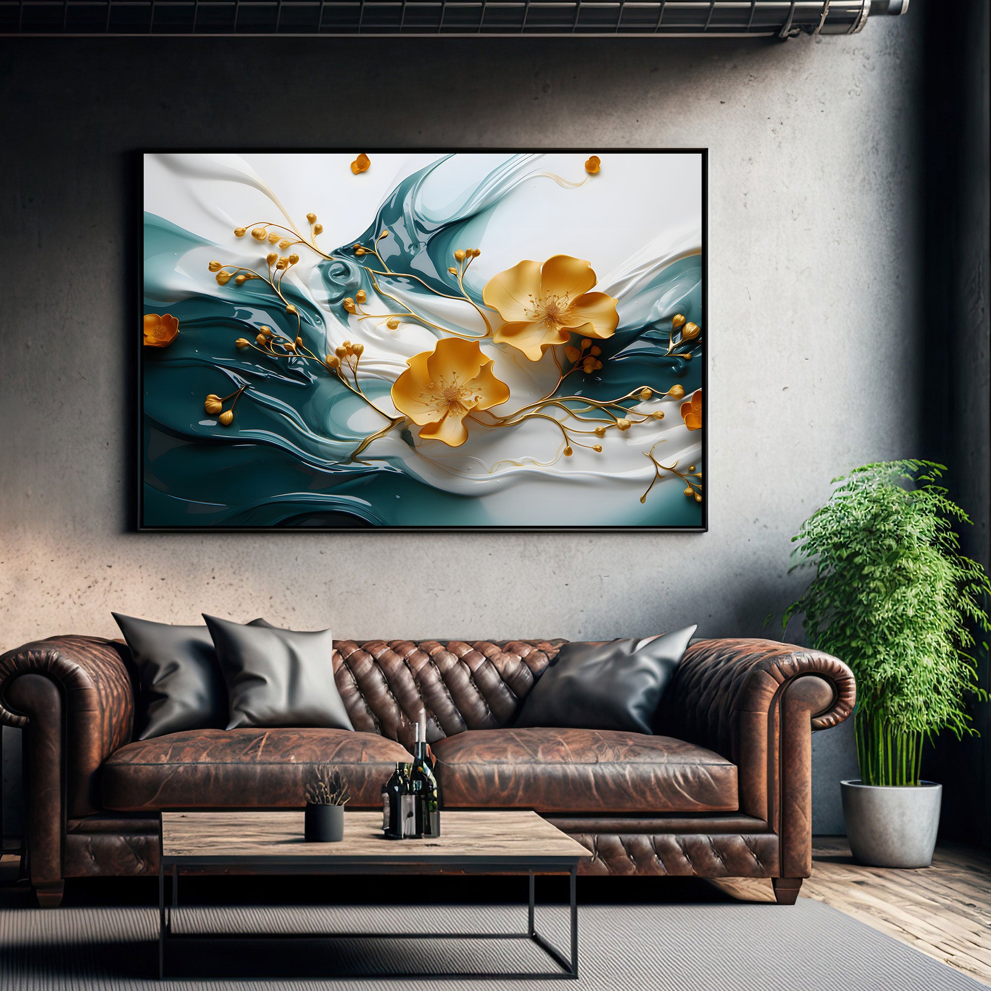 Flowers Abstract Canvas painting with frame Big Size Wall Art for living room,Bedroom,Drawing room,Hotels
