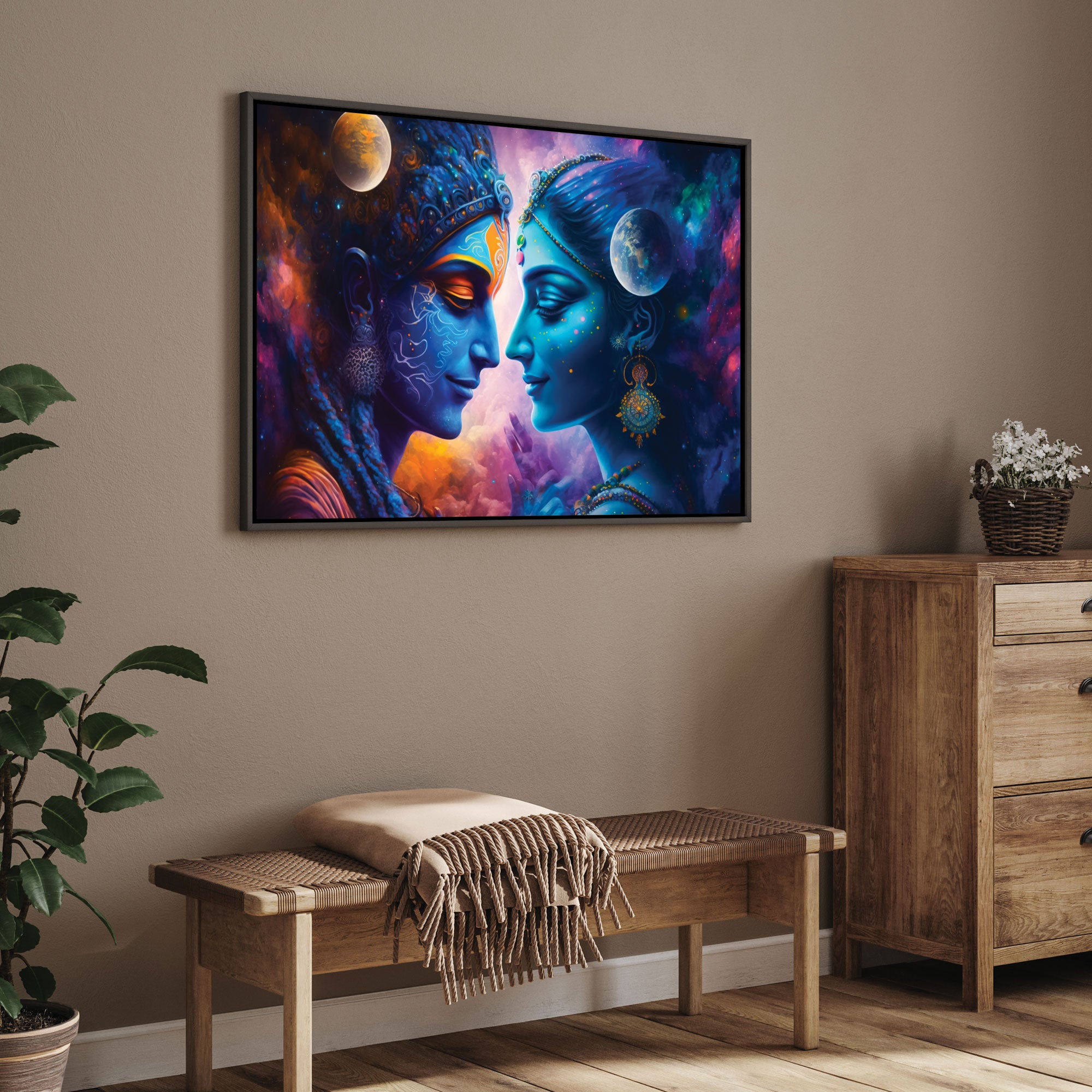 Beautiful radha krishna Canvas painting with frame Big Size Wall Art for living room,Bedroom,Drawing room,Hotels