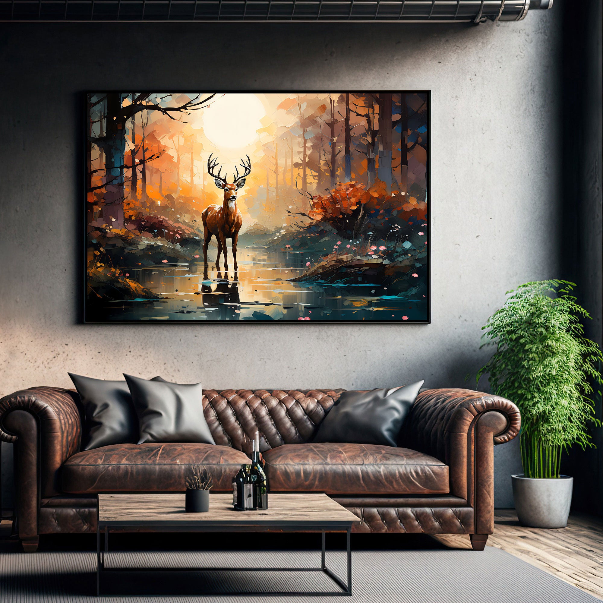 Deer Abstract Canvas painting with frame Big Size Wall Art for living room,Bedroom,Drawing room,Hotels