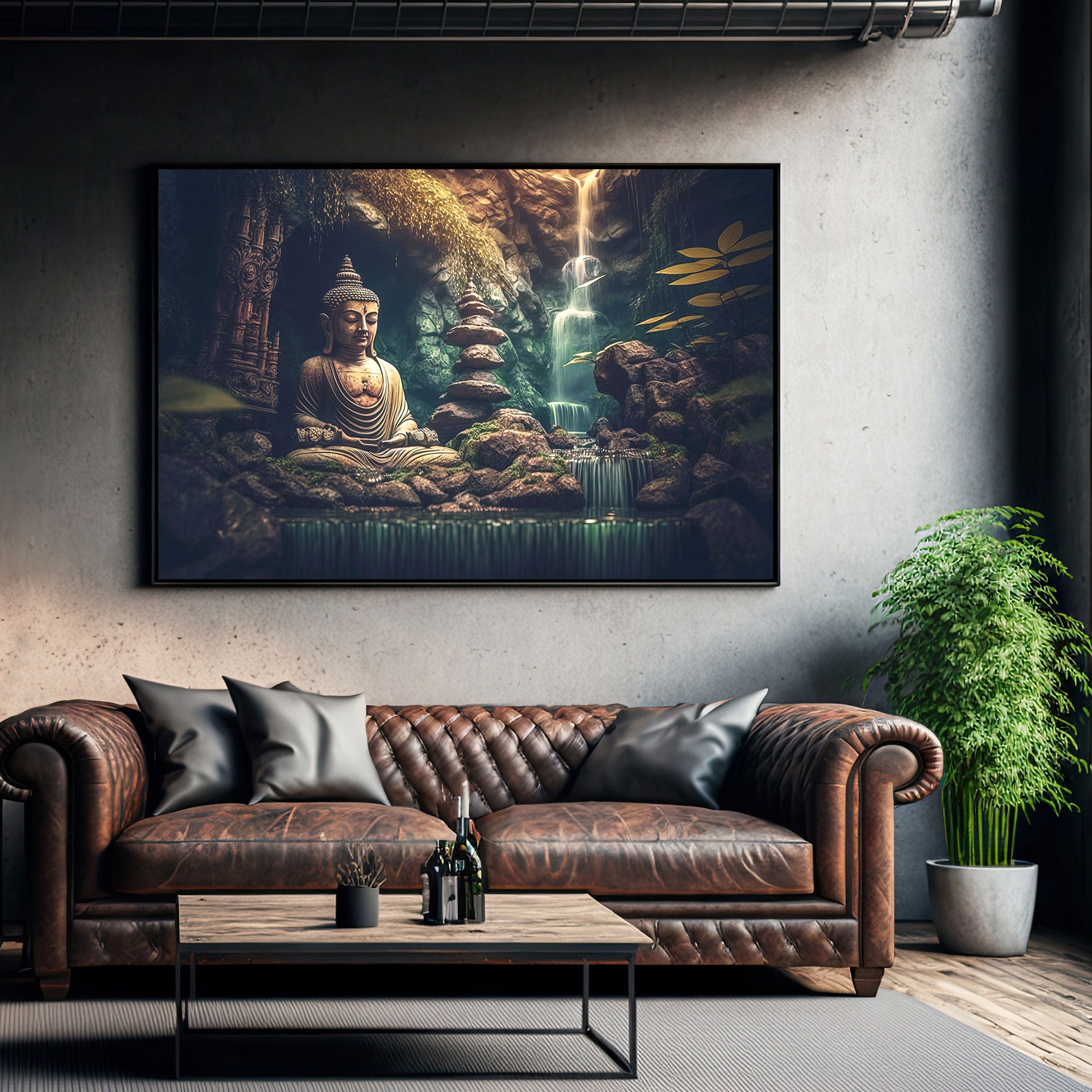 Lord budha Canvas painting with frame Big Size Wall Art for living room,Bedroom,Drawing room,Hotels