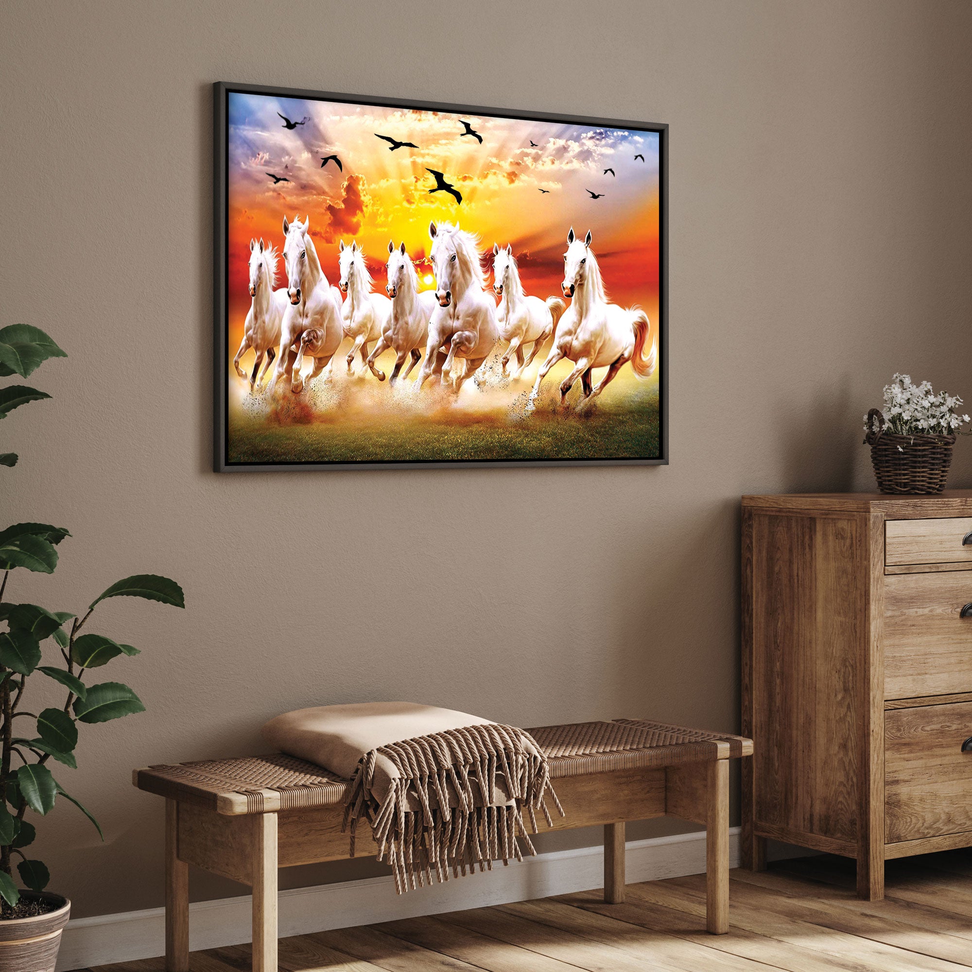7 running horses sunrise Canvas painting Big Size Wall Art for living room,Bedroom,Drawing room,Hotels
