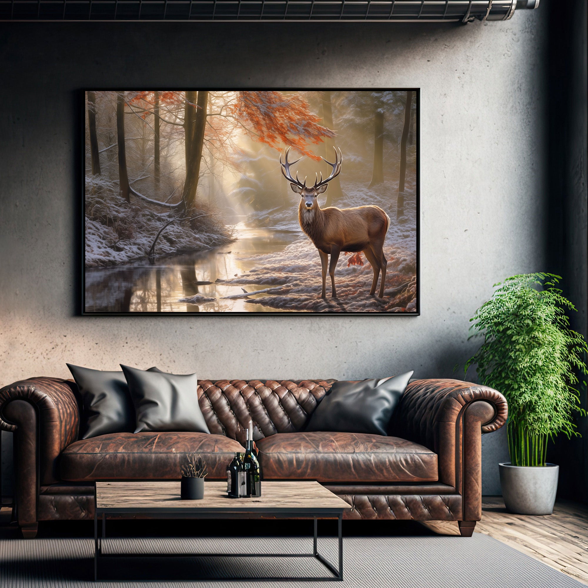 Deer Abstract Canvas painting with frame Big Size Wall Art for living room,Bedroom,Drawing room,Hotels