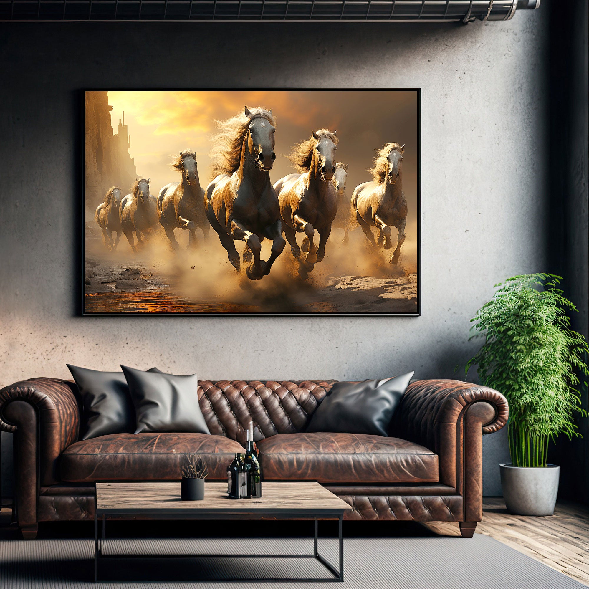Vastu 7 running horses Canvas painting Big Size Wall Art for living room,Bedroom,Drawing room,Hotels