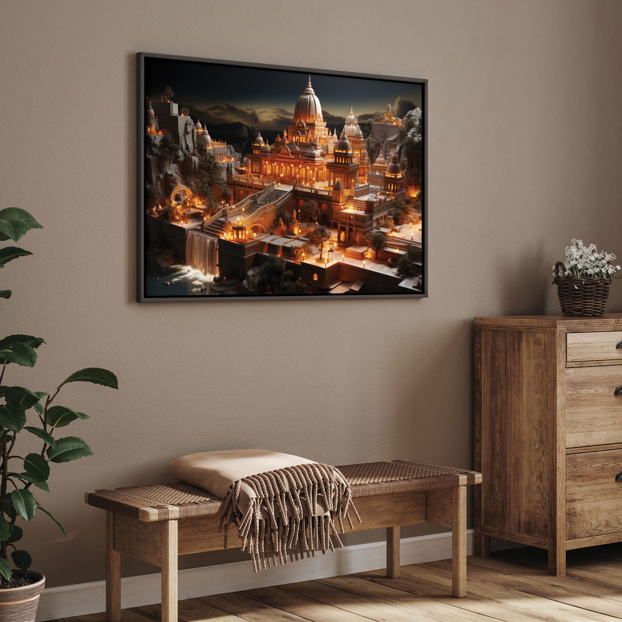 Ayodhya Canvas painting with frame Big Size Wall Art for living room,Bedroom,Drawing room,Hotels