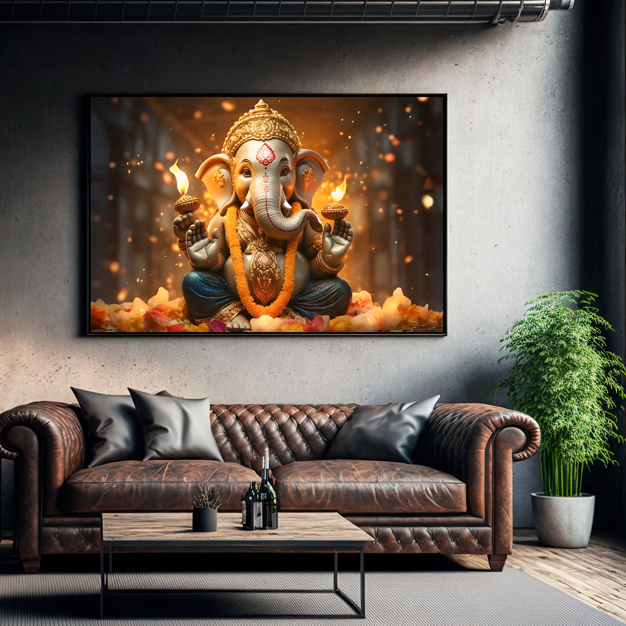 Lord ganesha Canvas painting with frame Big Size Wall Art for living room,Bedroom,Drawing room,Hotels