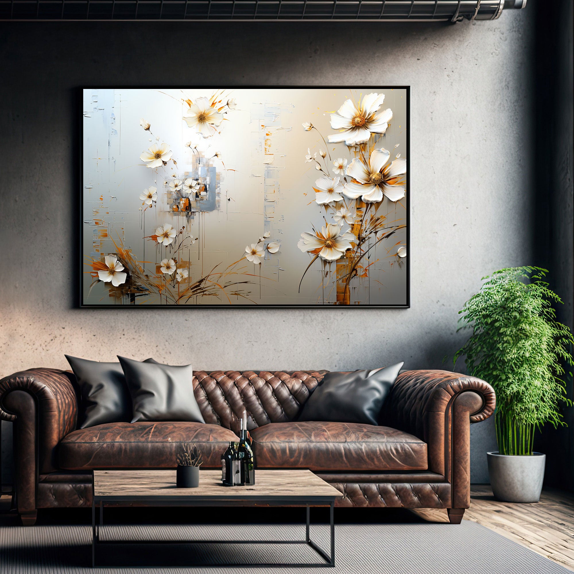 Multi flowersAbstract Canvas painting Big Size Wall Art for living room,Bedroom,Drawing room,Hotels