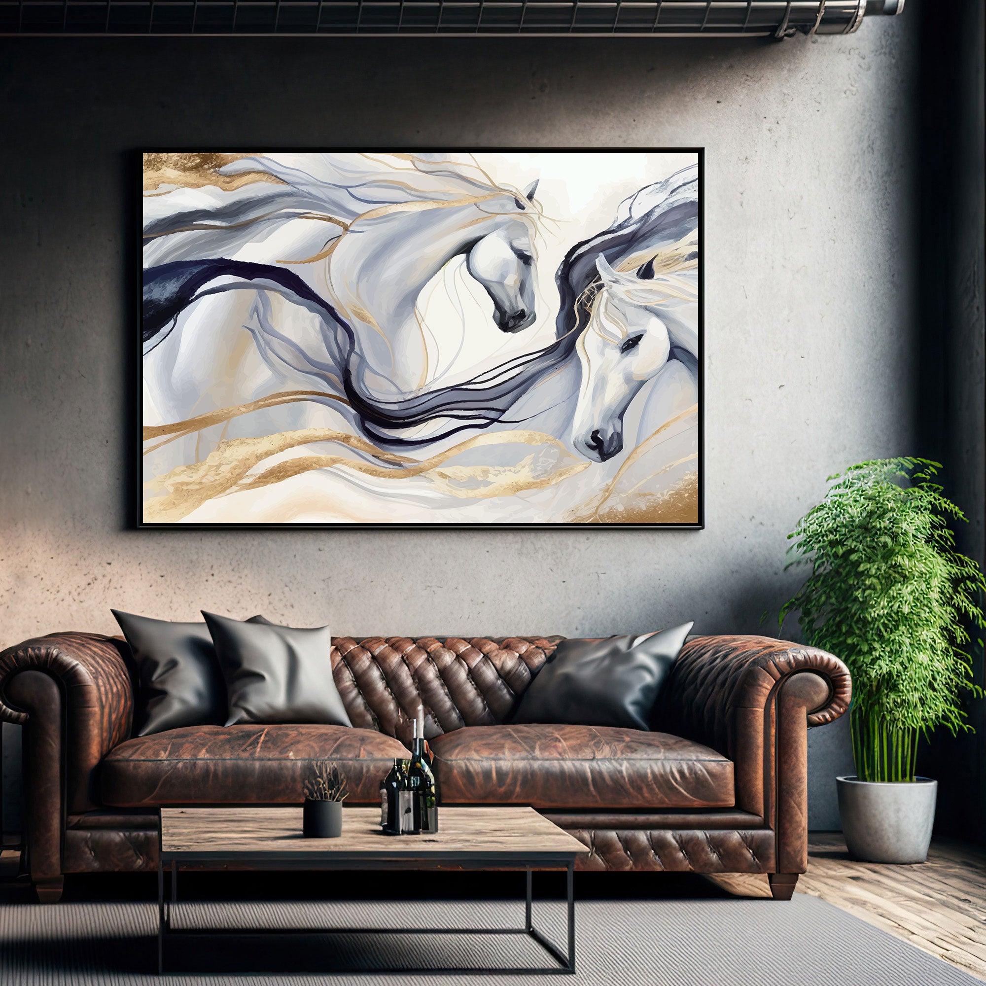 Modern horses Canvas painting with frame Big Size Wall Art for living room,Bedroom,Drawing room,Hotels