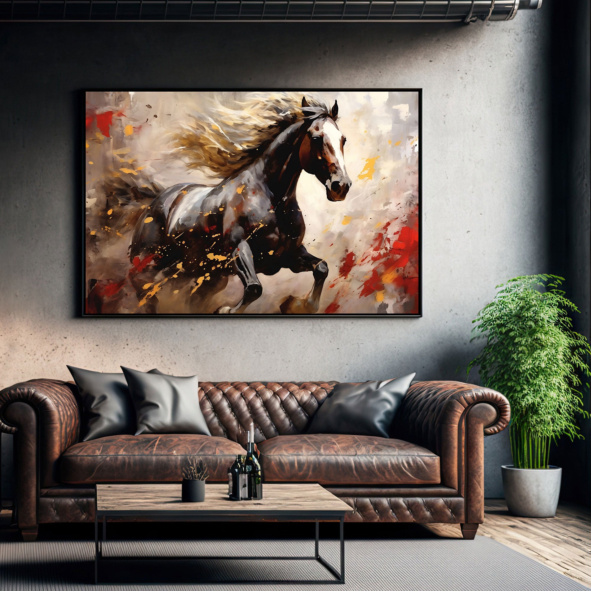 Modern horse Canvas painting with frame Big Size Wall Art for living room,Bedroom,Drawing room,Hotels