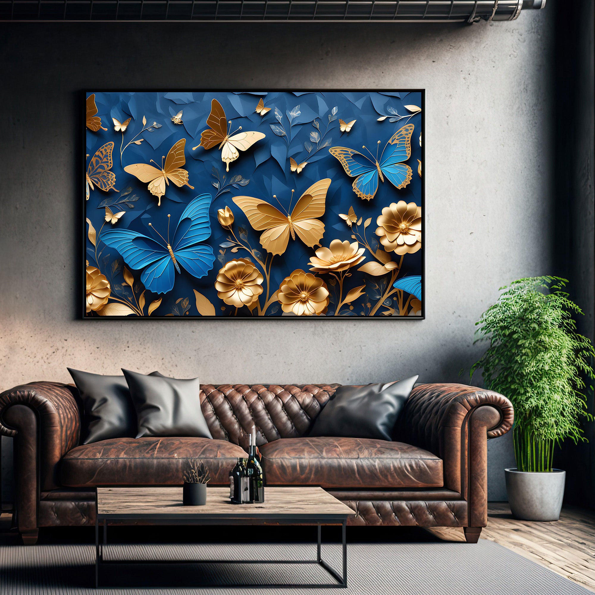 Golden butterflies Canvas painting Big Size Wall Art for living room,Bedroom,Drawing room,Hotels