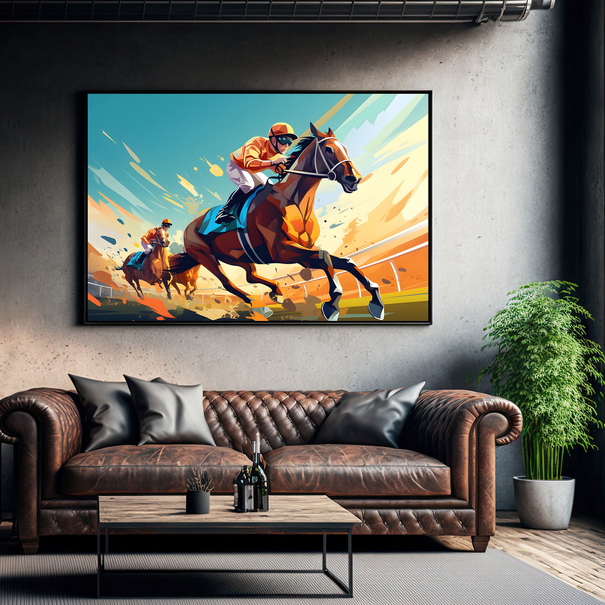 Horse racing Abstract Canvas painting with frame Big Size Wall Art for living room,Bedroom,Drawing room,Hotels