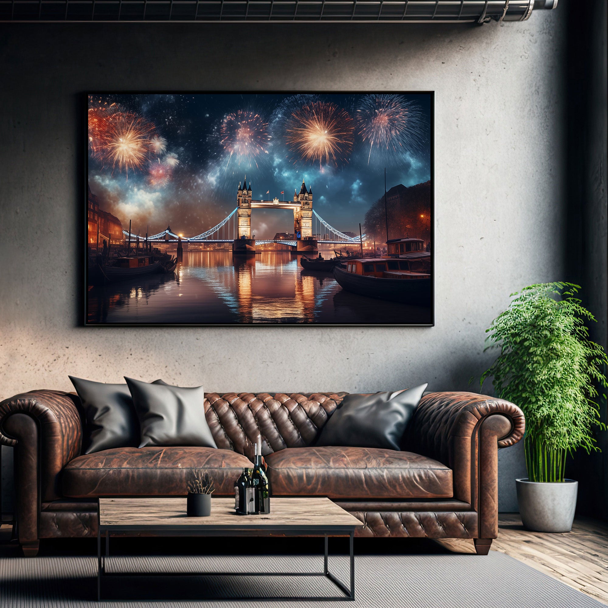 London new year Canvas painting with frame Big Size Wall Art for living room,Bedroom,Drawing room,Hotels