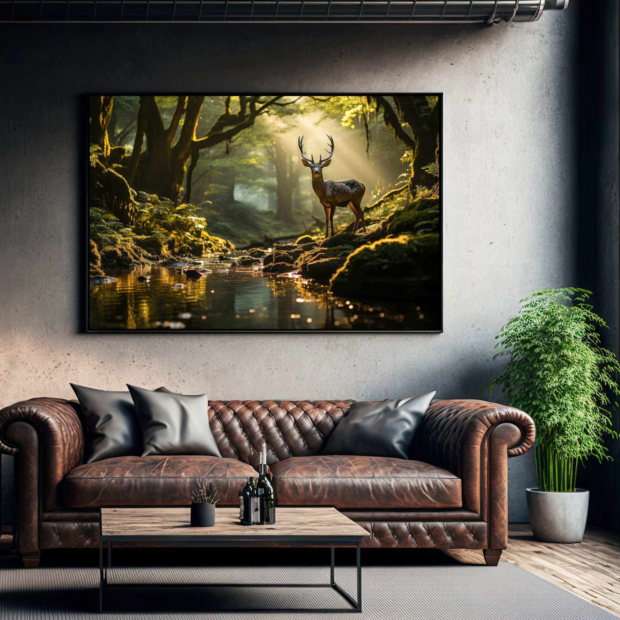 Deer forest Canvas painting with frame Big Size Wall Art for living room,Bedroom,Drawing room,Hotels