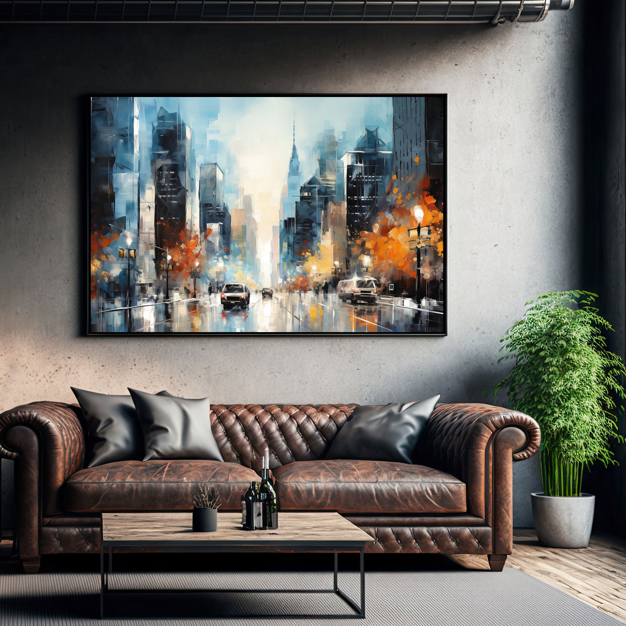 City Abstract Canvas painting with frame Big Size Wall Art for living room,Bedroom,Drawing room,Hotels