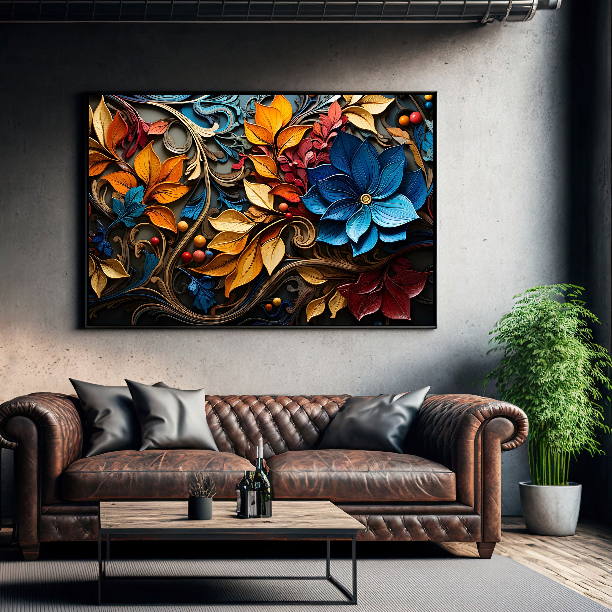FlowersAbstract Canvas painting with frame Big Size Wall Art for living room,Bedroom,Drawing room,Hotels