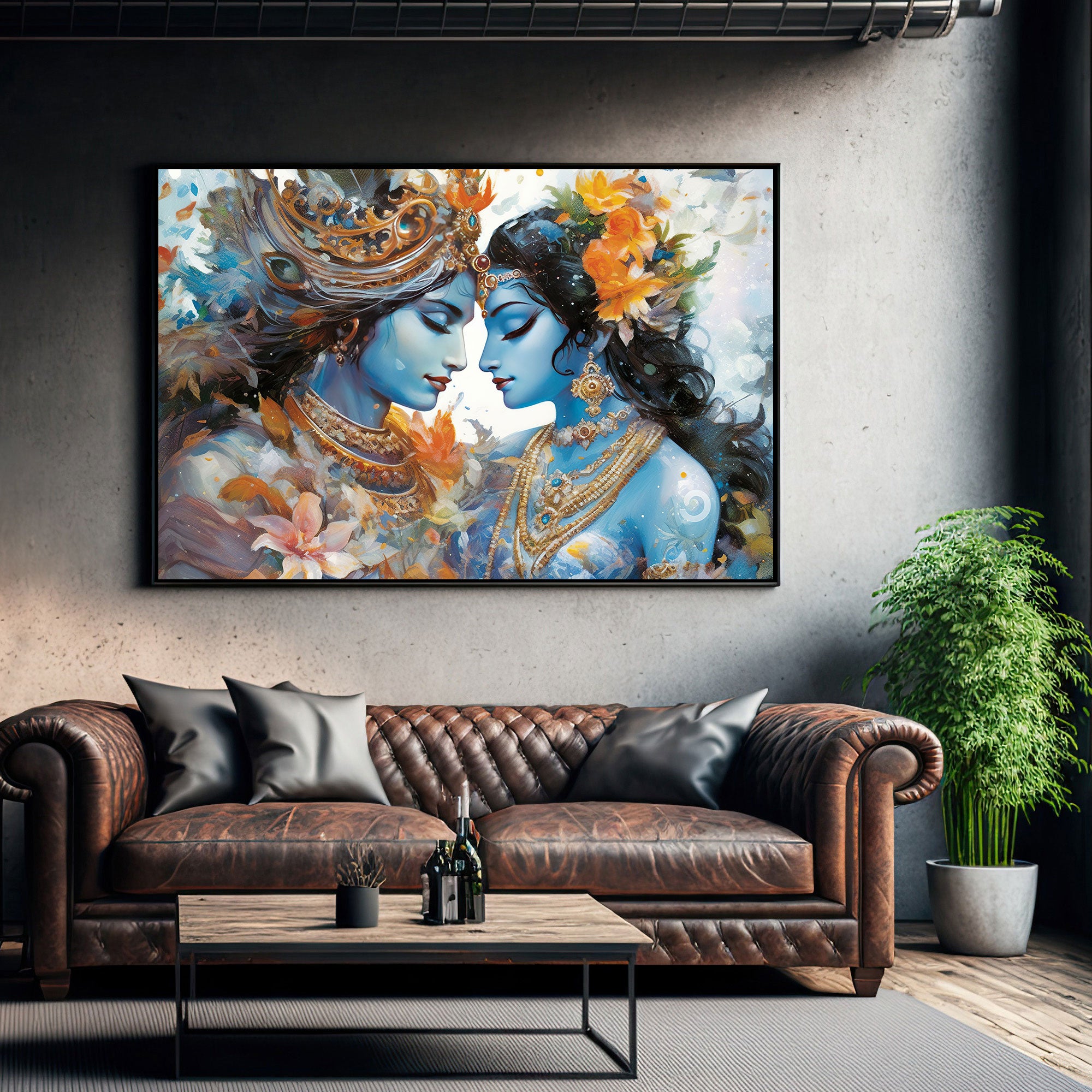 Radha krishna Canvas painting with frame Big Size Wall Art for living room,Bedroom,Drawing room,Hotels